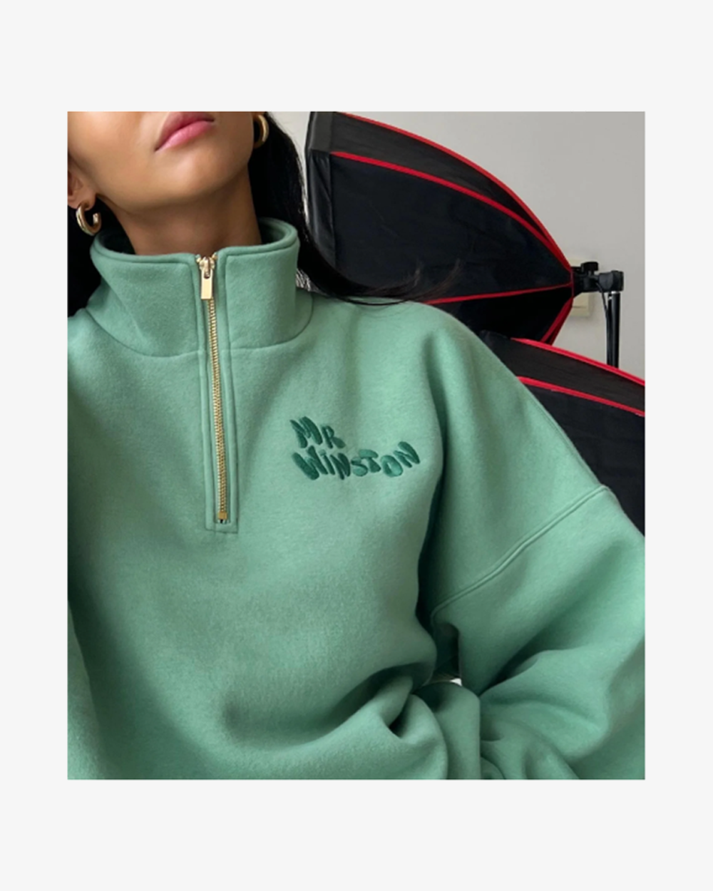 MR WINSTON Men's Quarter Zip Pullover Sweater - Soft Moss Green Fleece for Outdoor & Casual Wear - Perfect for Hiking, Camping, and Office Comfort