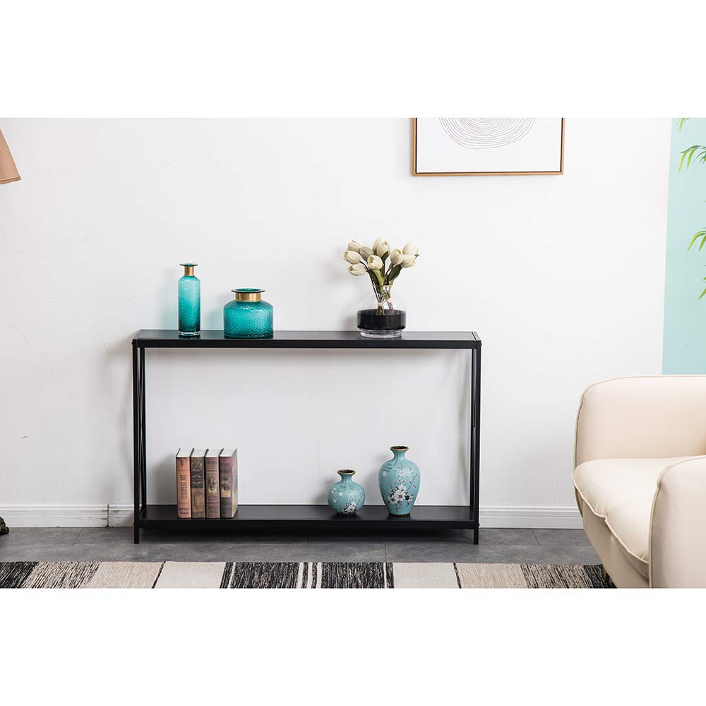 Modern Console Table for Entryway, Hallway & Living Room - Slim Sofa Table with Sturdy Metal Frame - Perfect for Home Decor, Storage & Display (Black) - Ideal for Small Spaces, Apartments & Farmhouse Style