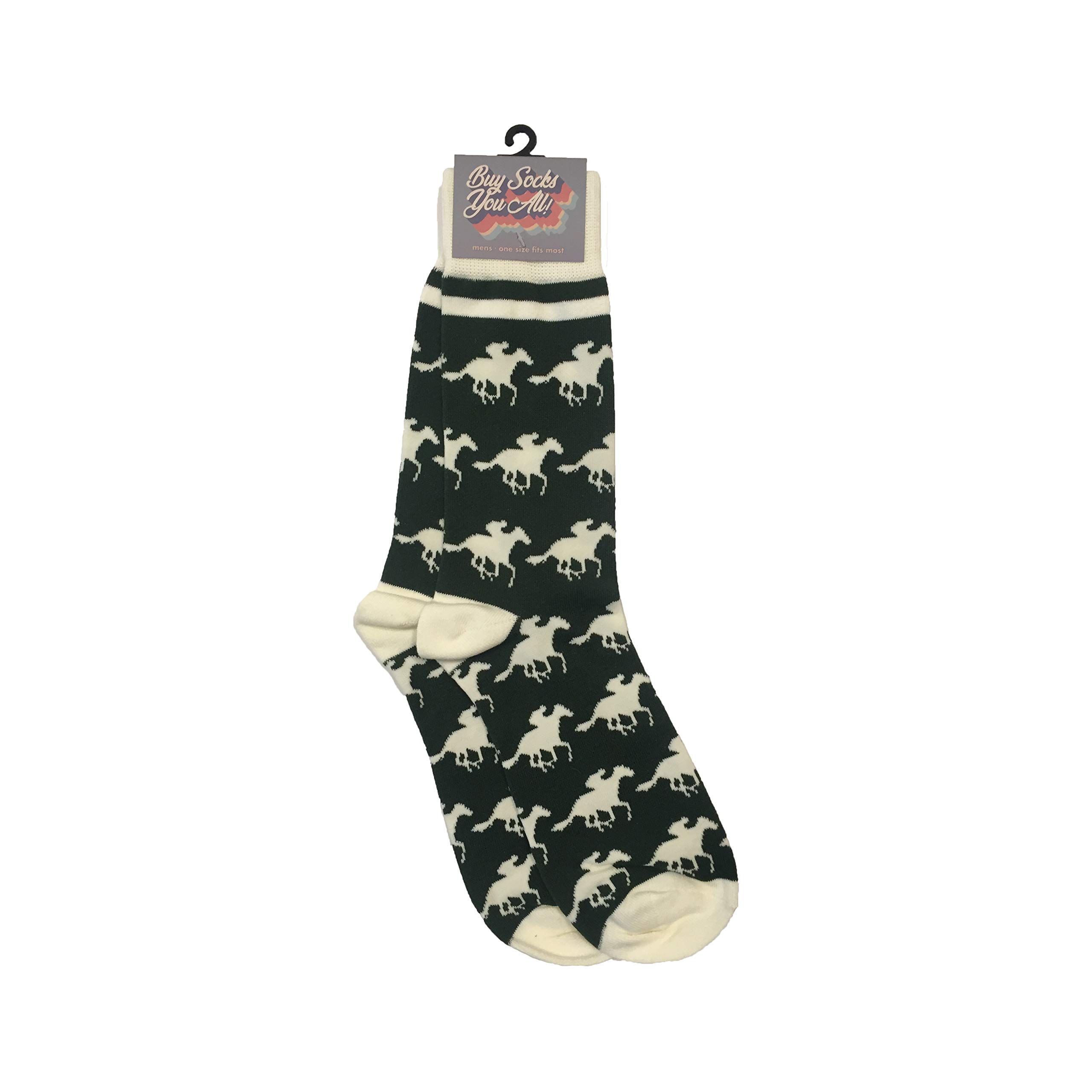 Premium Derby Horses Dark Green & White Men's Dress Socks - Comfortable Formal & Casual Wear for Work, Office & Special Occasions