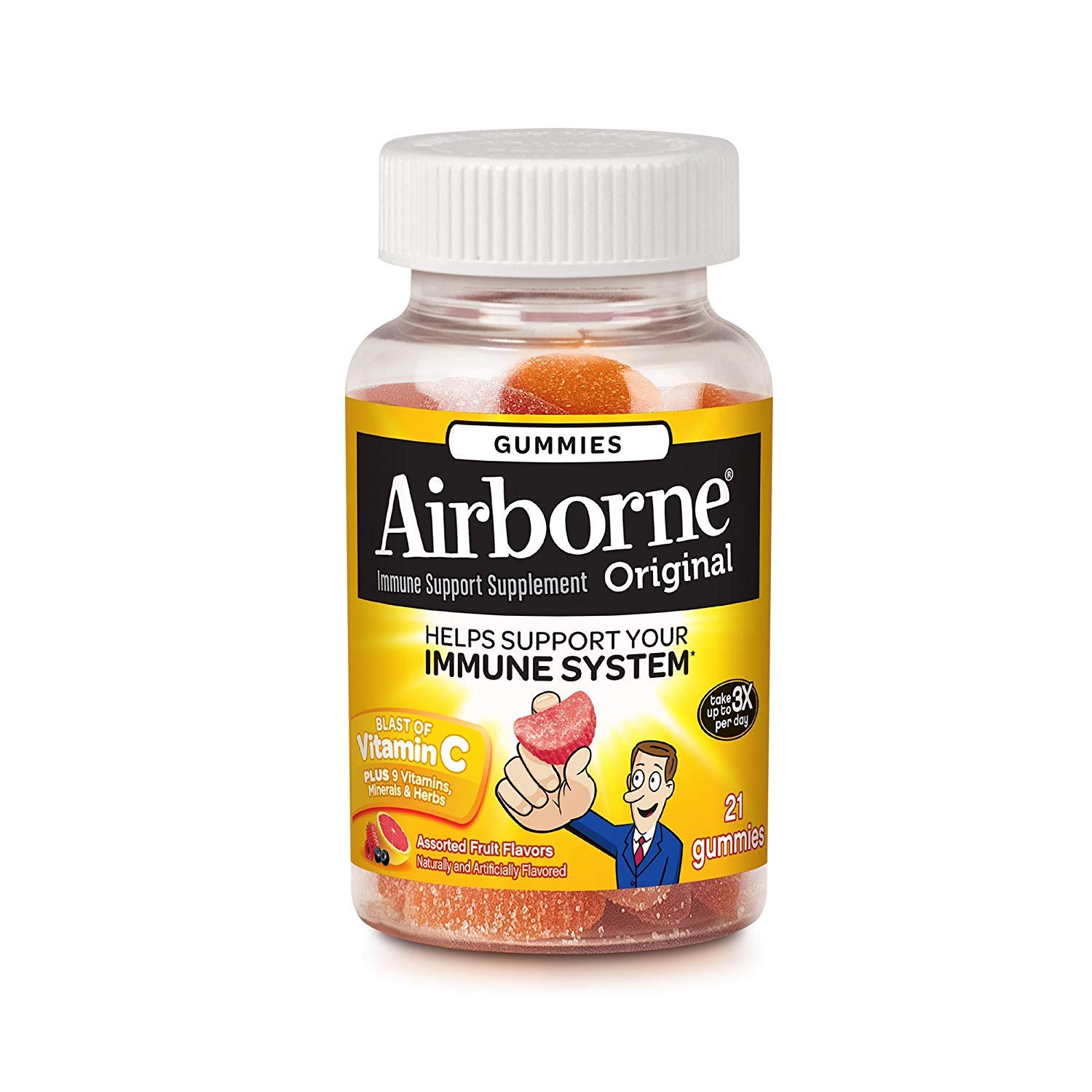 Airborne Gummies Assorted Fruit Flavors - 105 Count (21 Each, Pack of 5) | Immune Support Supplement for Kids & Adults | Perfect for Travel, School & Cold Season