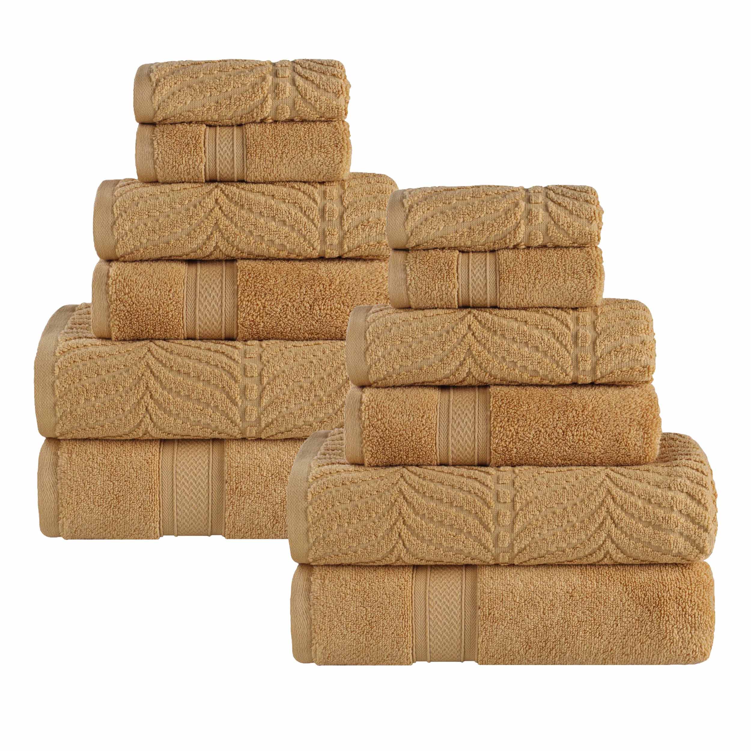 Premium 12-Piece Zero Twist Cotton Towel Set - Solid & Jacquard Chevron Design for Bath, Spa, and Luxury Home Decor
