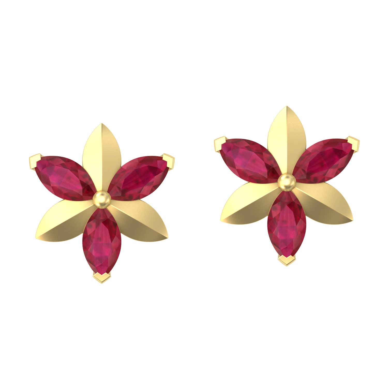14K Yellow Gold Marquise Cut Ruby Floral Stud Earrings for Women – Perfect for Weddings, Parties & Special Occasions