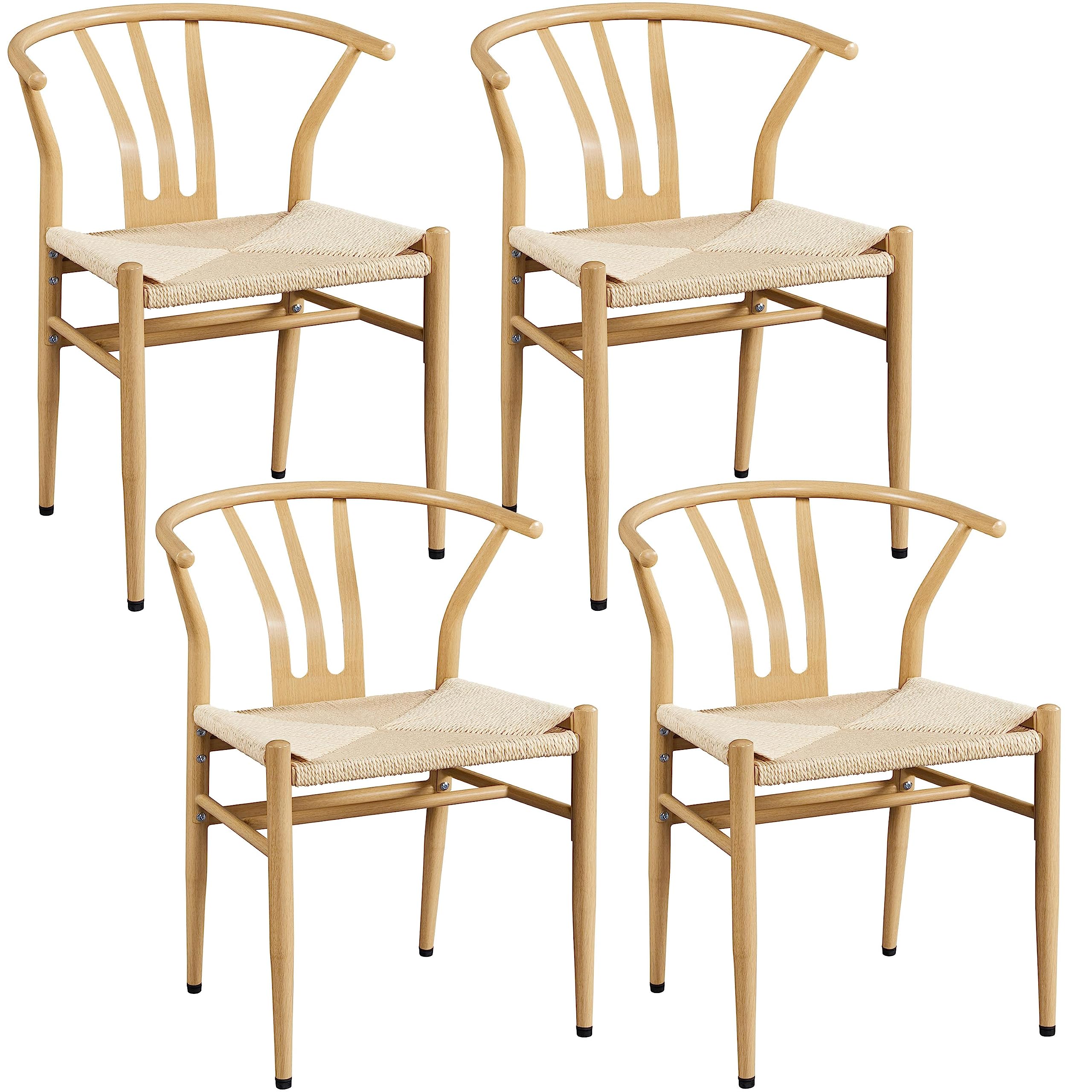 Yaheetech 4-Piece Mid-Century Modern Dining Chairs Set - Woven Hemp Seats & Wooden Frame - Perfect for Kitchen, Dining Room, Restaurant or Cafe