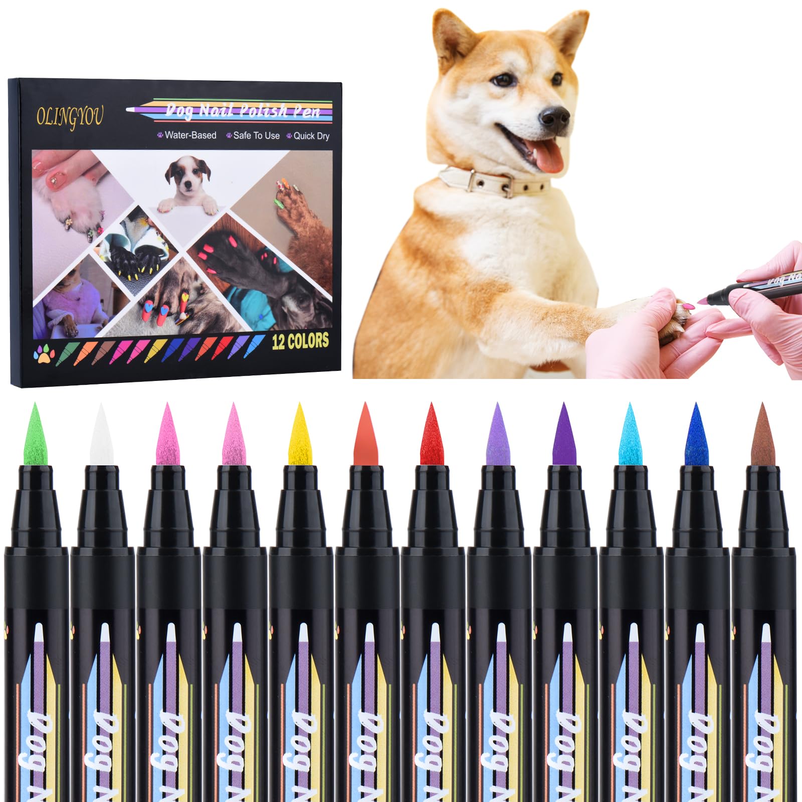 12 Colors Quick Dry Dog Nail Polish Pens - Non Toxic, Odorless & Safe Pet Nail Polish Set for DIY Puppy Nail Care - Perfect for Grooming, Pet Spa Days & Special Occasions