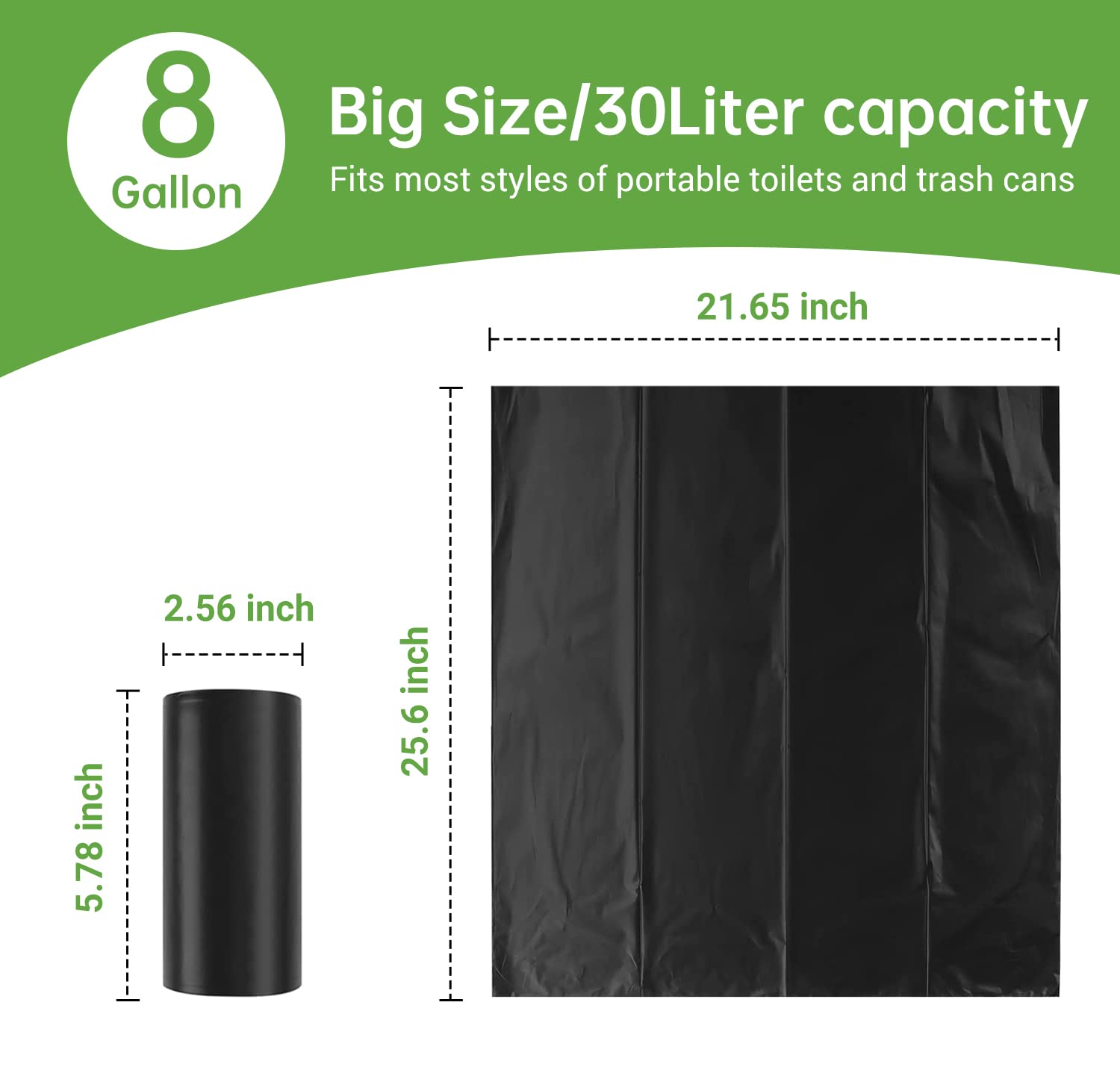 50 Count Compostable Trash Bags 8 Gallon - 1.5 Mil Thickened Eco-Friendly Garbage Bags for Kitchen, Bathroom, Travel & Outdoor Waste Disposal | Plastic-Free, Leak-Proof & Odor Control | Perfect for Camping, Picnics & Home Use