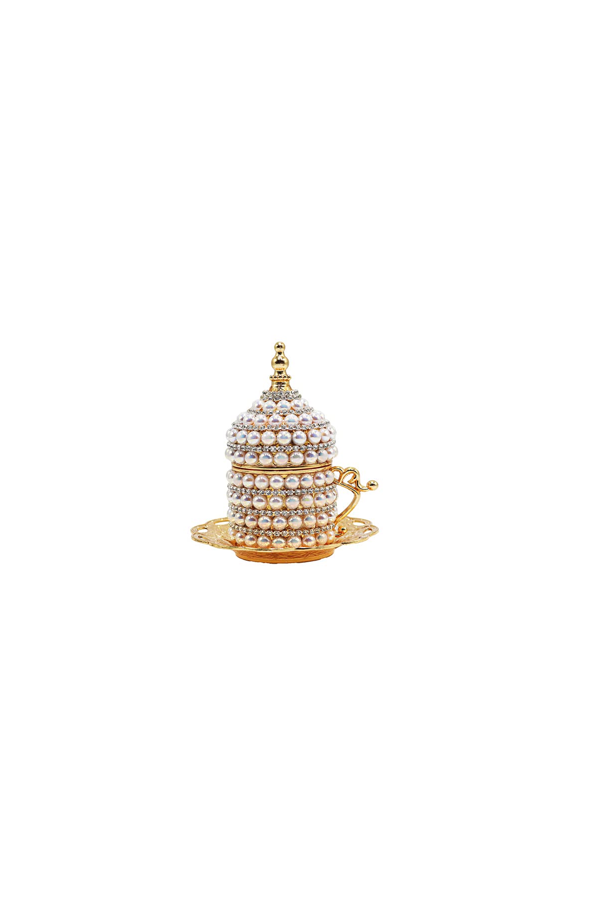 Premium Turkish Espresso Coffee Cups Set of 6 - Pearl Coated Gold Ottoman Arabic Greek Coffee Cups with Teapot & Ewer - Perfect for Home, Cafe & Gift Giving