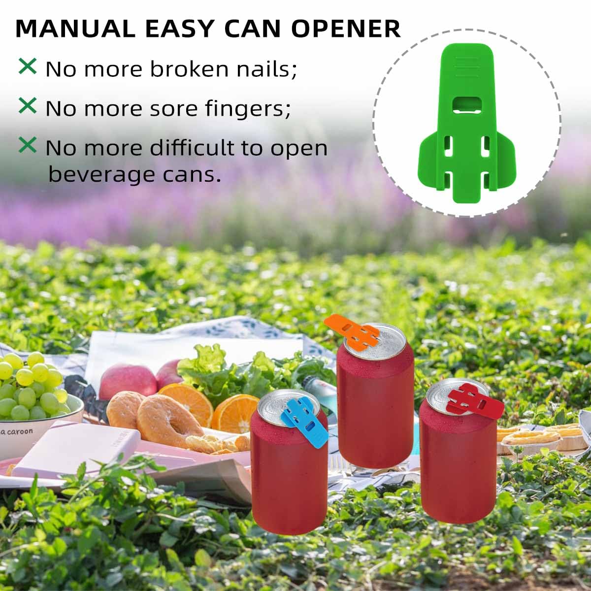 6 Pack Manual Easy Can Opener - Soda Beer Can Openers with Plastic Beverage Cover Protector - Pop Coke Aluminum Drink Shields & Colorful Can Tab Covers - Perfect for Parties, Camping, BBQs & Home Use (6 Colors)