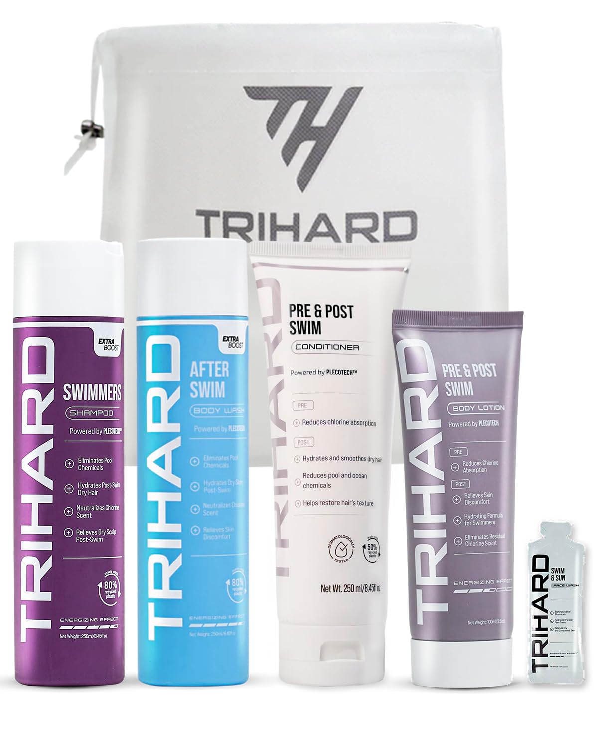 TRIHARD Elite Swim Protection Pack - Full Hair & Body Kit with Free Face Wash & Body Lotion Samples | Chlorine Protection for Swimmers | Pool, Beach & Gym Use