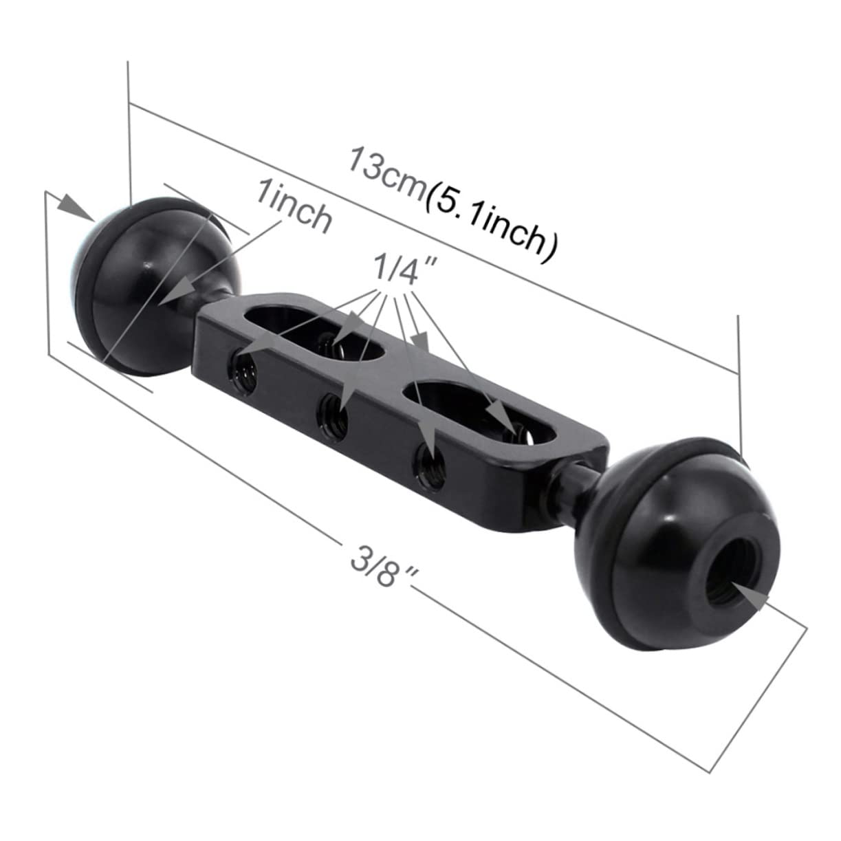CLISPEED 13cm Aluminum Alloy Dual Ball Arm for Underwater Torch Diving - Adjustable Mounting Bracket for Scuba Diving Lights & Underwater Photography Equipment