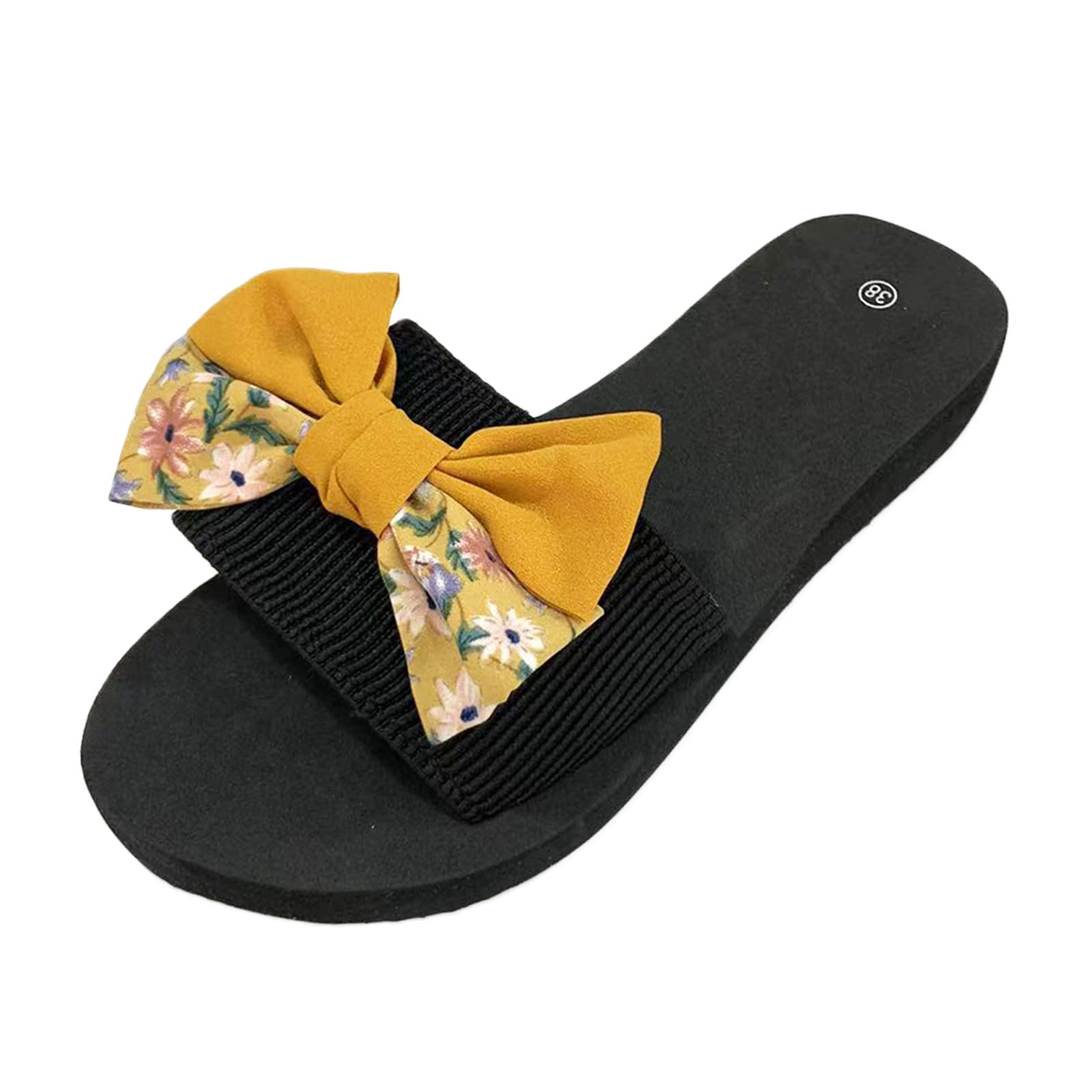 Women's Bohemian Bow Sandals - Open Toe Summer Slippers with Decorative Bow for Beach, Pool, and Home Comfort | Casual Flat House Shoes for Women