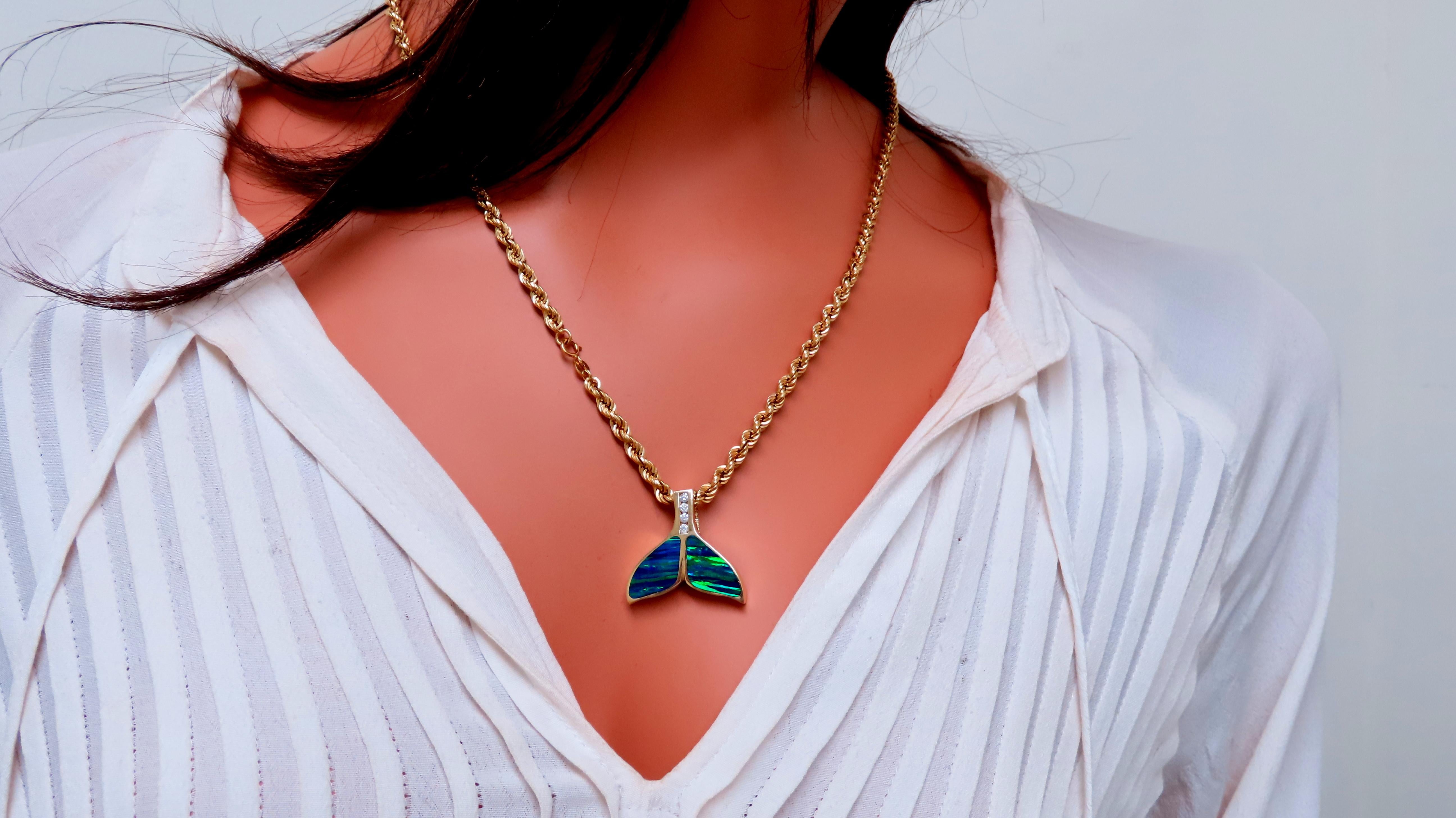 Opal Large Whale Tail Rope Chain Necklace 14K Gold - Elegant Statement Jewelry for Women, Perfect for Parties, Weddings & Everyday Wear