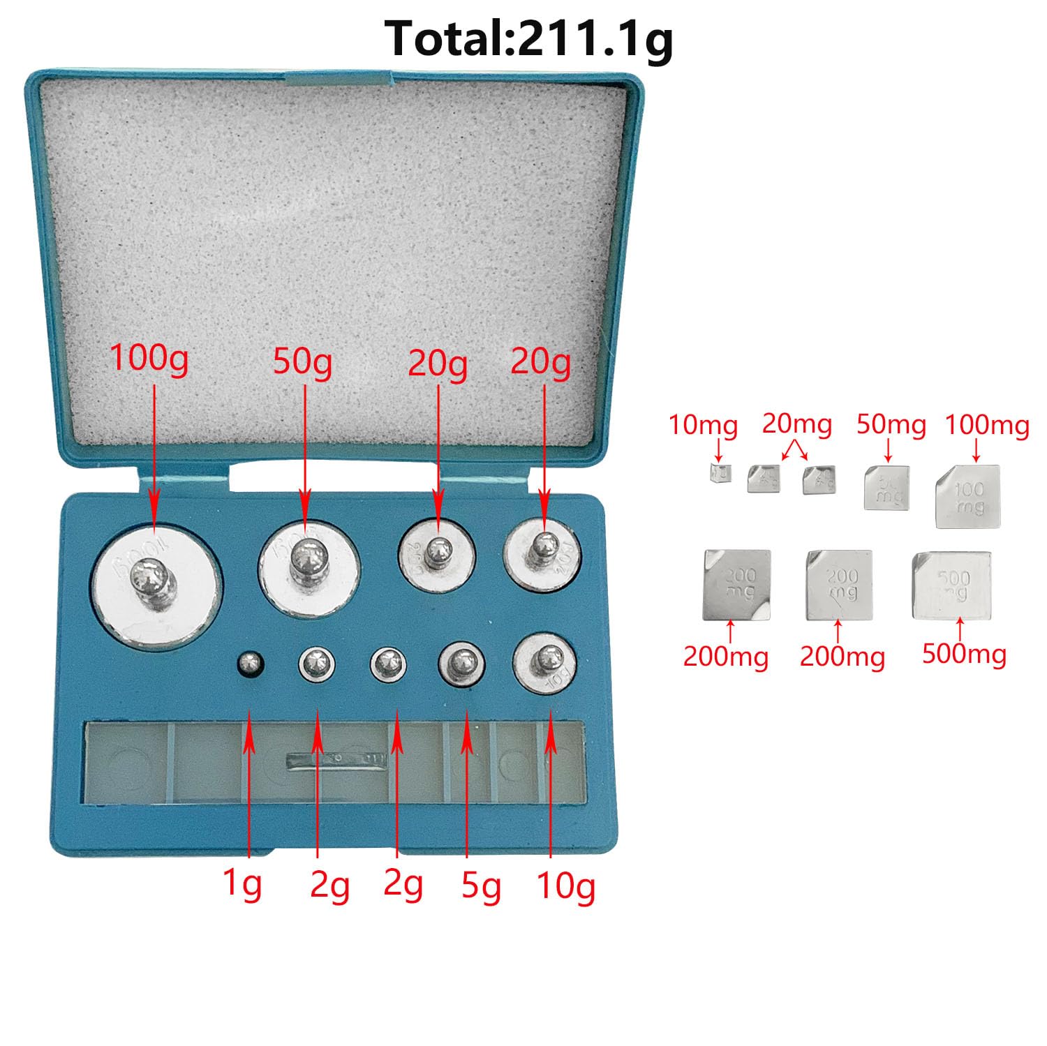 17-Piece Calibration Weight Set (10mg to 100g, Total 211g) - Precision Balance Scale Weights with Tweezers & Gloves for Jewelry Scales, Lab Equipment & Science Education | Perfect for Jewelers, Pharmacists & Chemistry Labs