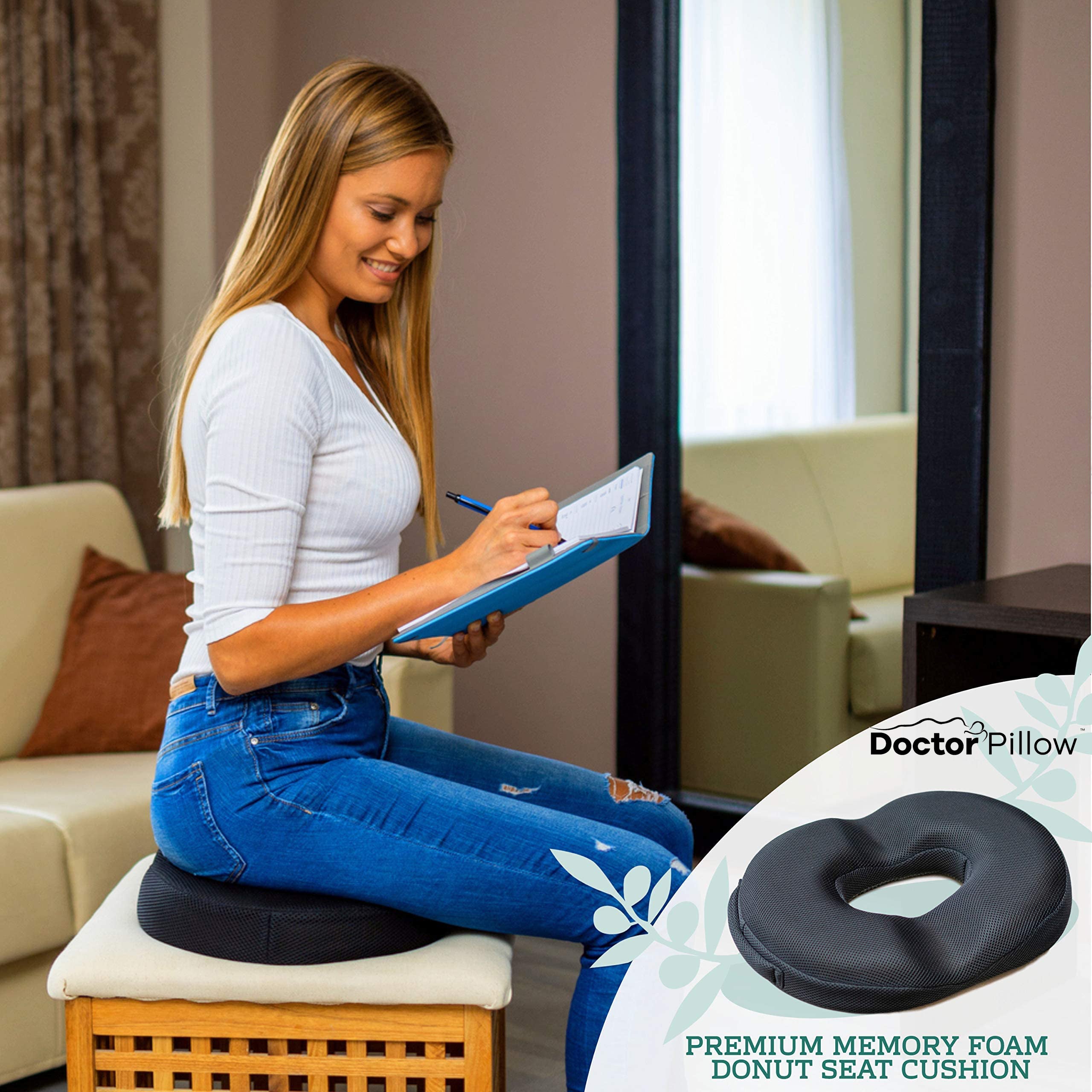 Dr. Pillow Anbocare Orthopedic Donut Seat Cushion - Pressure Relief for Tailbone Pain, Hemorrhoids & Post-Surgery Recovery - Perfect for Office Chairs, Car Seats & Wheelchairs