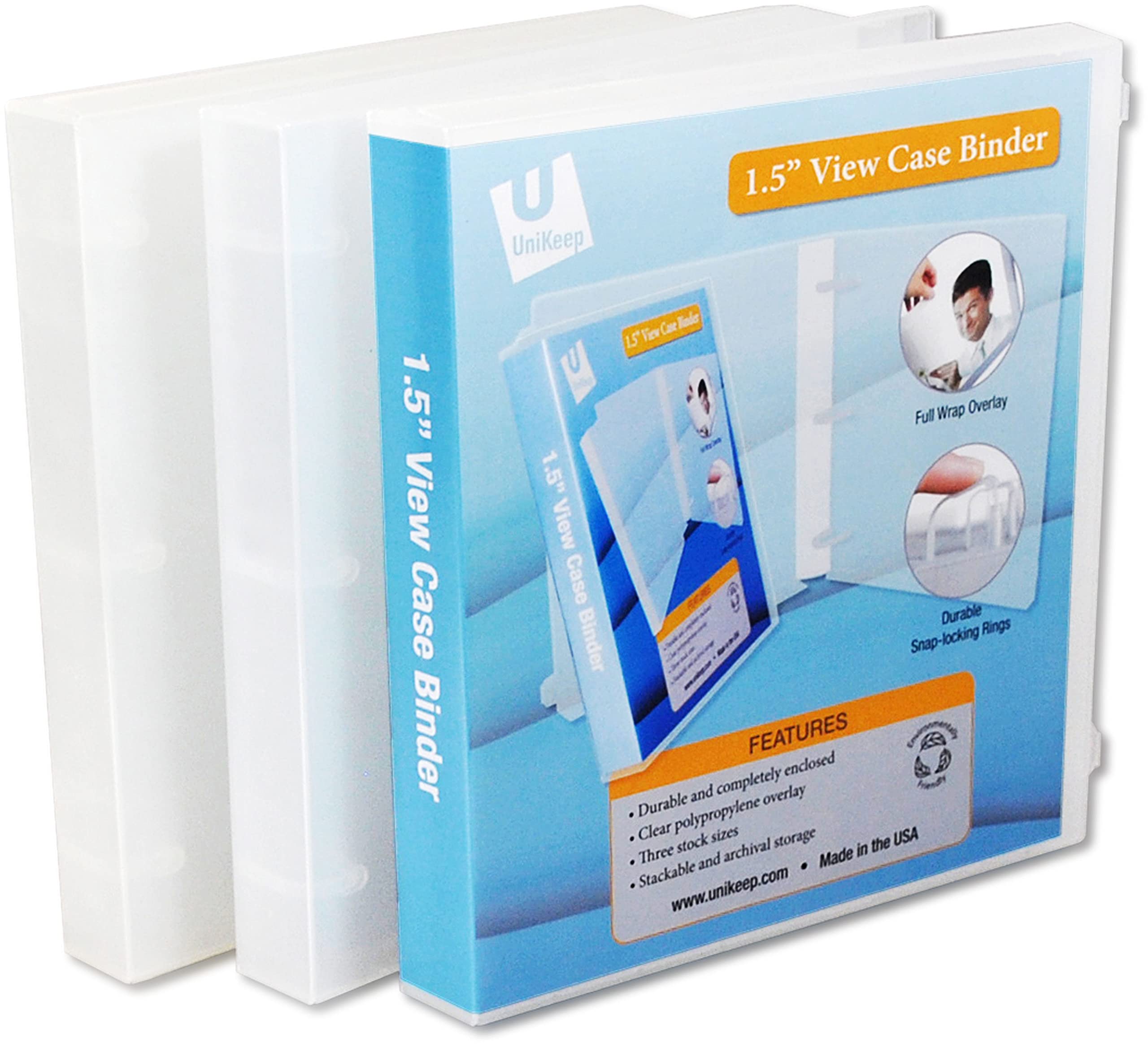 UniKeep 3 Ring View Binder with Fully Enclosed Case - 1.5 Inch Spine - Clear (Pack of 3) - Durable School & Office Supplies for Organizing Documents, Reports & Presentations