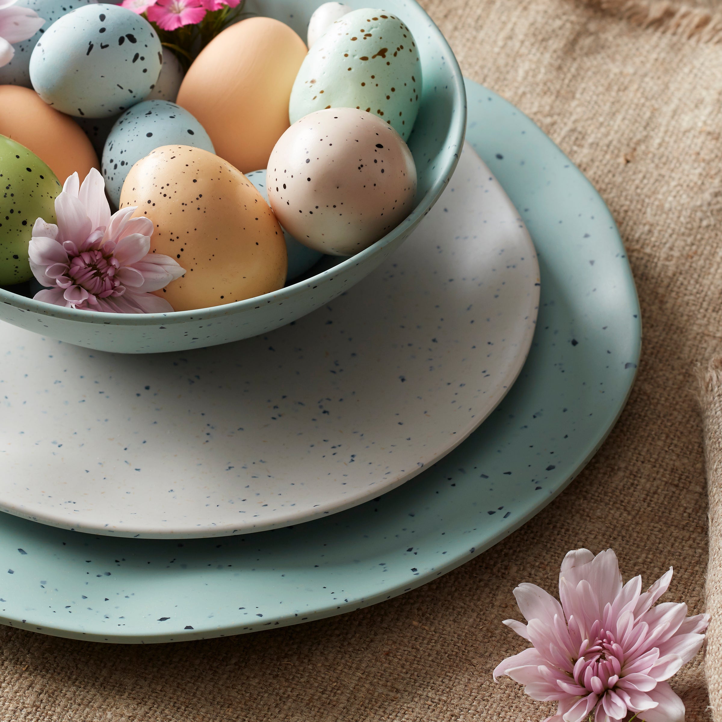 Stylish Terrazzo Melamine 12-Piece Dinnerware Set - Mint Green - Durable & Lightweight Plates, Bowls & Mugs - Perfect for Outdoor Dining, Picnics & Everyday Use