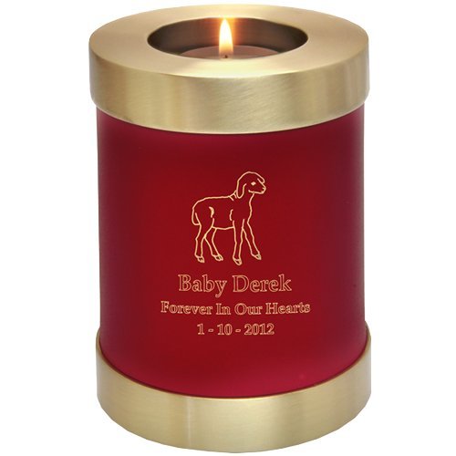 Personalized Engraved Brass Memorial Candle Holder - Custom Baby Urn in Scarlet Red - Perfect for Remembrance Ceremonies, Memorial Services & Home Decor
