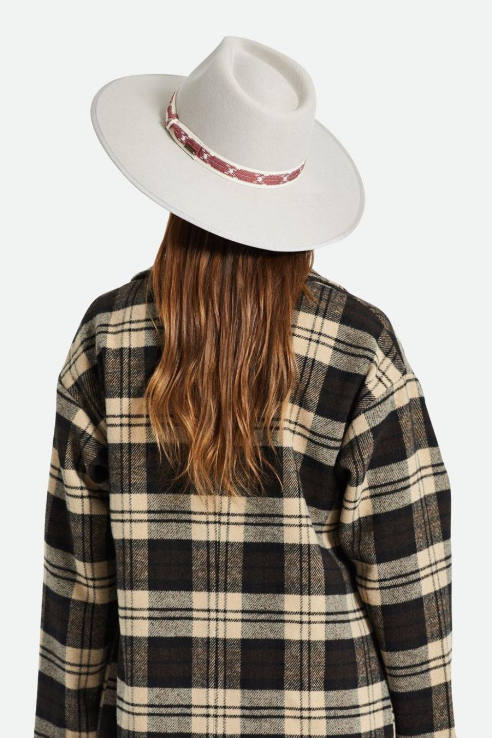 Jo Rancher Beige Wide Brim Aztec Band Felt Fedora Hat for Women - Western Cowboy Hat for Outdoor, Music Festivals & Country Style Fashion