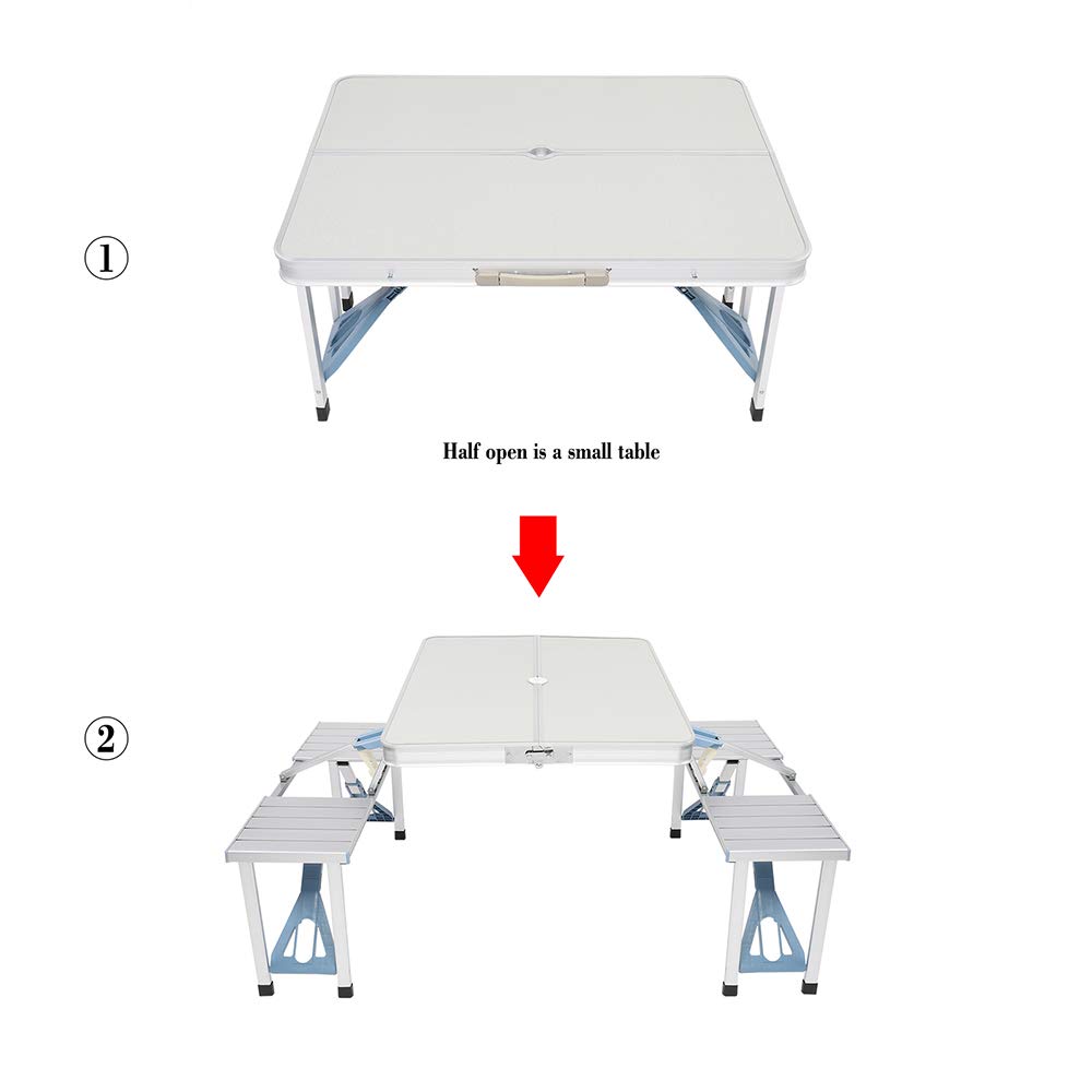 GOUDA Folding Table 6ft King Size (180x120x82cm) - Portable Camping Picnic Desk for Indoor & Outdoor Use, BBQ, Parties - Includes 1 Table & Chair (White) | Perfect for Camping Trips, Backyard Gatherings and Tailgating Events
