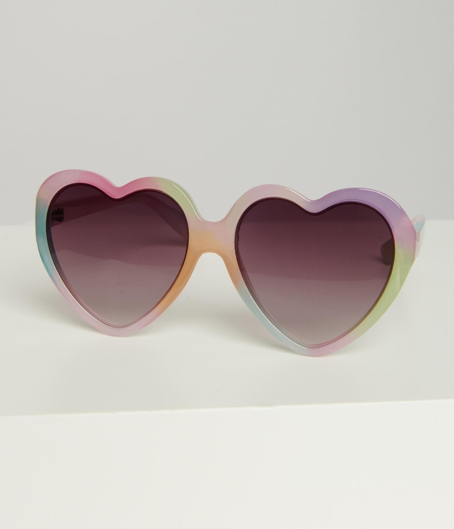 Pastel Rainbow Ombre Candy Heart Sunglasses for Women - Trendy UV Protection Fashion Shades for Summer, Beach, and Festival Outfits