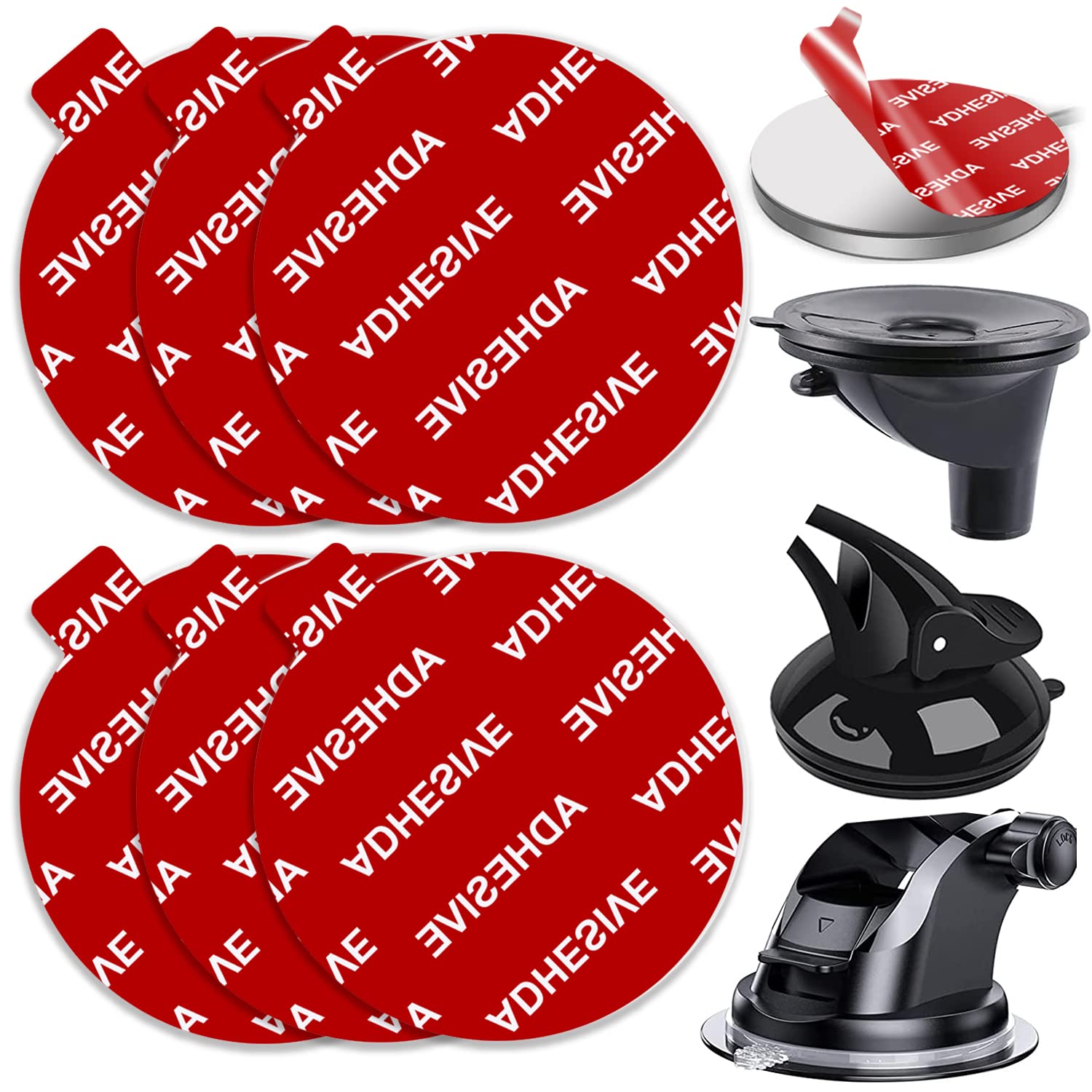 53mm (2.09 Inch) Strong Adhesive Stickers - 6PCS Double-Sided Mounting Pads for Car Dashboard, GPS Dash Cam, Phone Holder & Wireless Charger | Secure Suction Cup Mounting Solution for Vehicles & Home Use