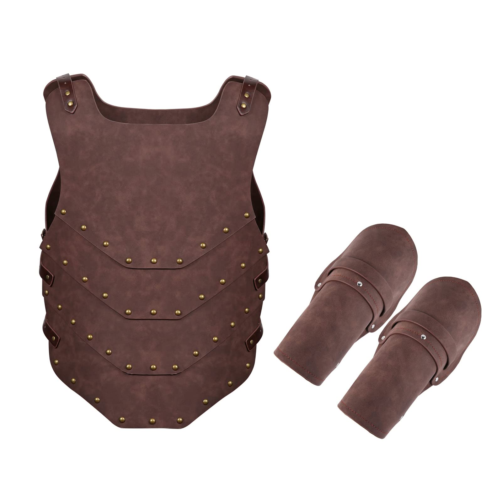 Medieval Adjustable Viking Vest Leather Armor & Gauntlet Bracers Set - Handcrafted Leather Wristbands for LARP, Cosplay, Renaissance Fairs and Historical Reenactments