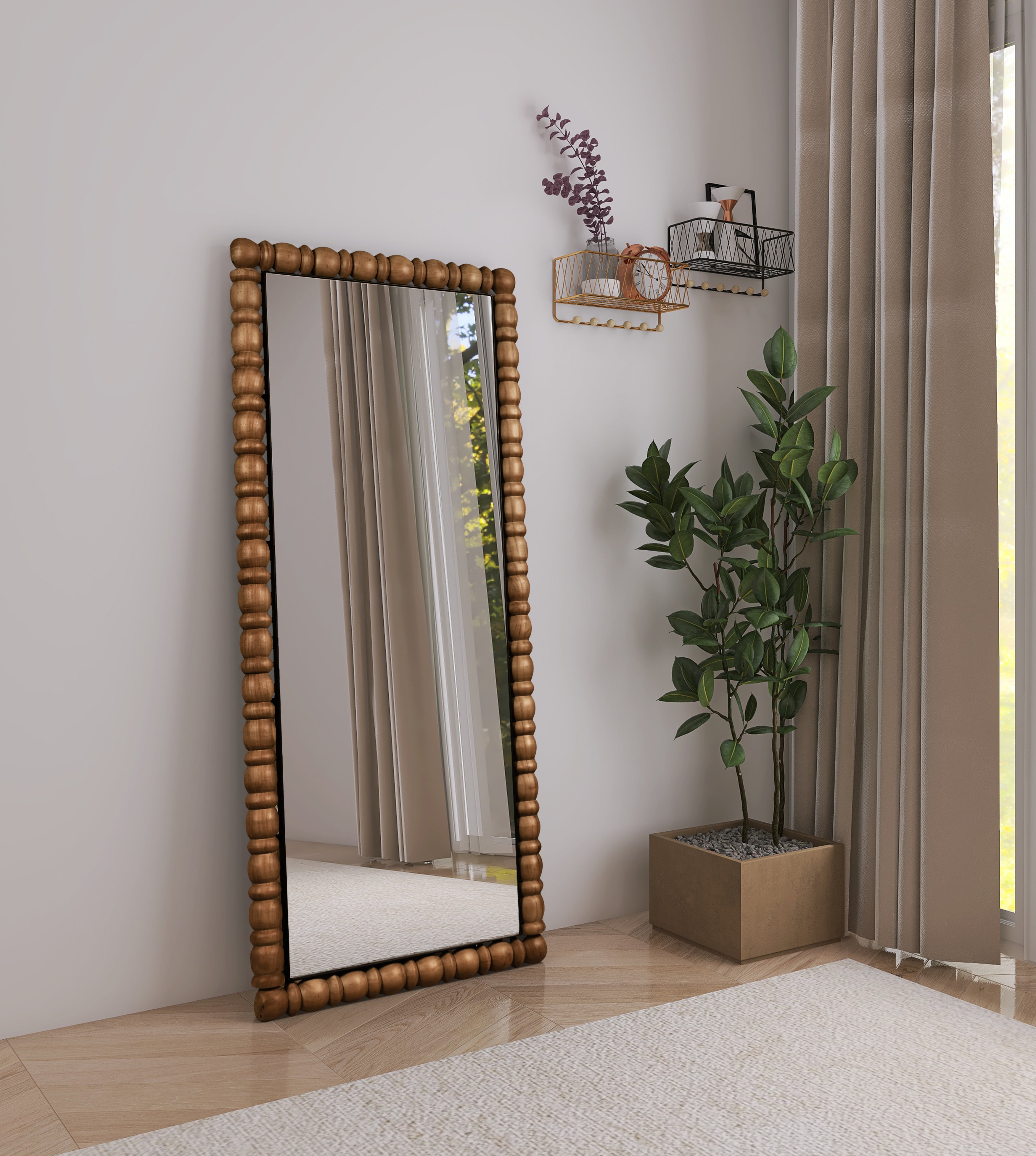 Aubrey Mirror 65M - Full Length Wall Mirror with Rustic Wood Frame, Perfect for Bedroom, Living Room, and Entryway Decor