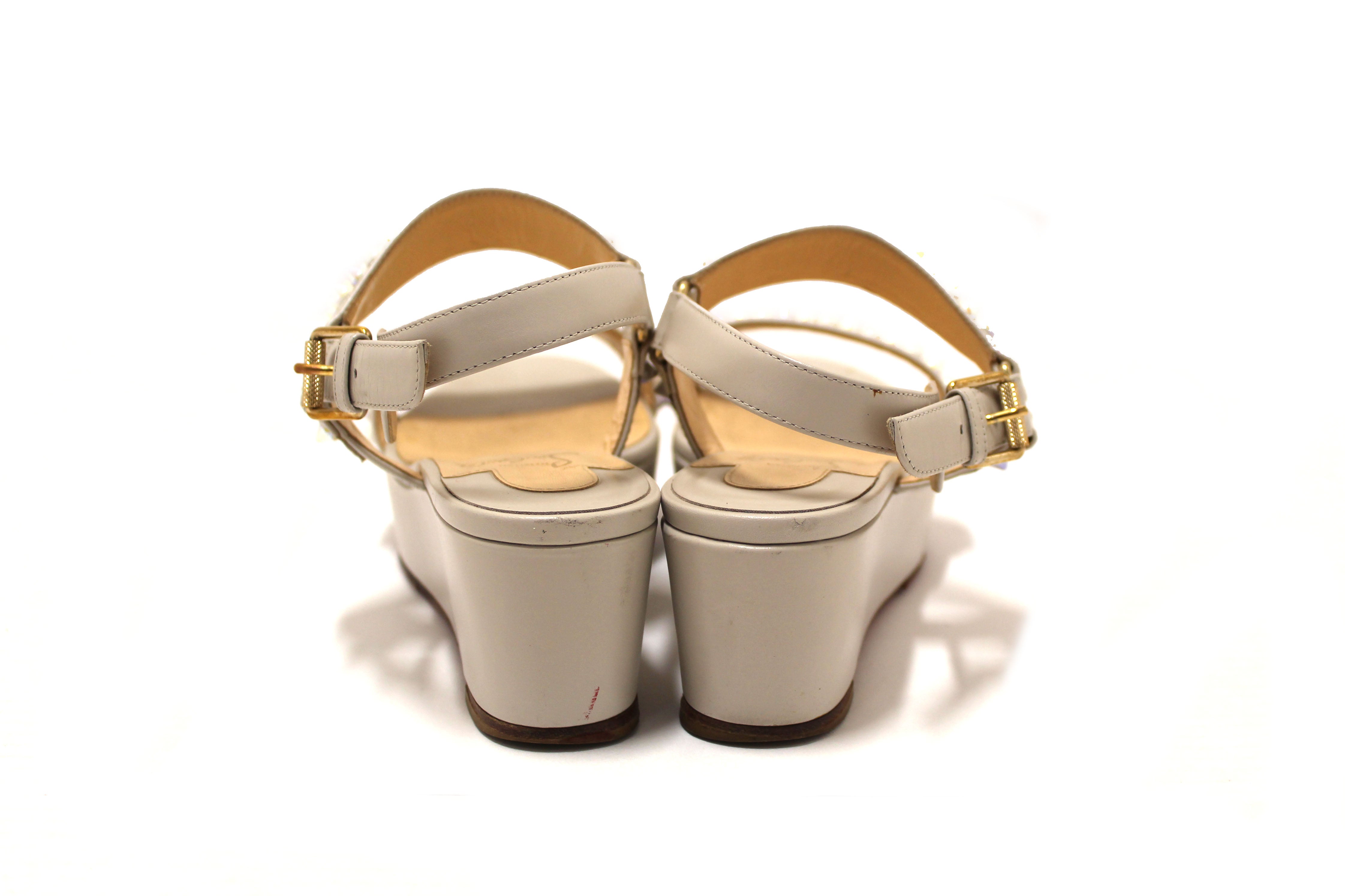 Authentic Christian Louboutin White Leather Cordorella Spikes Flatform Sandals Women's Size 37.5 - Perfect for Summer Weddings, Beach Vacations & Night Out Parties