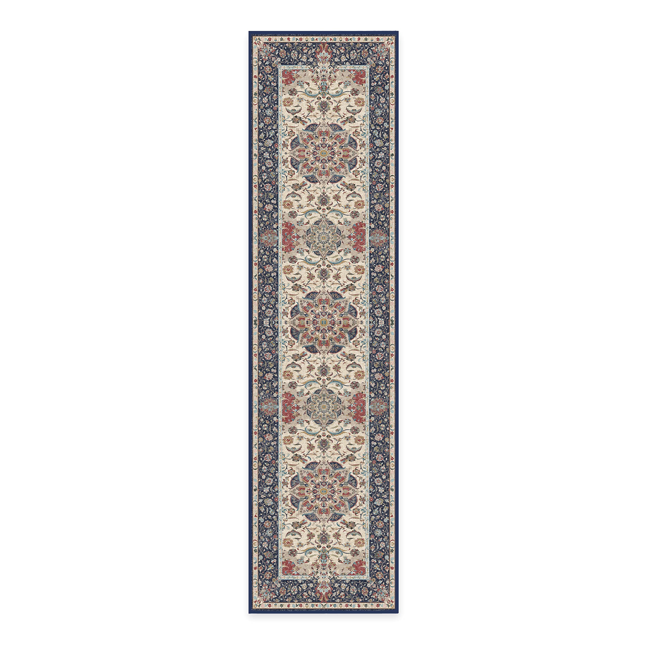 Ruggable Washable 2x10 Runner Rug - Sima Royal Blue Vintage Design | Non-Slip Gripper Pad | Perfect for Hallway, Kitchen, Entryway, Living Room, Bedroom & Office | Easy to Clean & Durable Floor Mat for High Traffic Areas