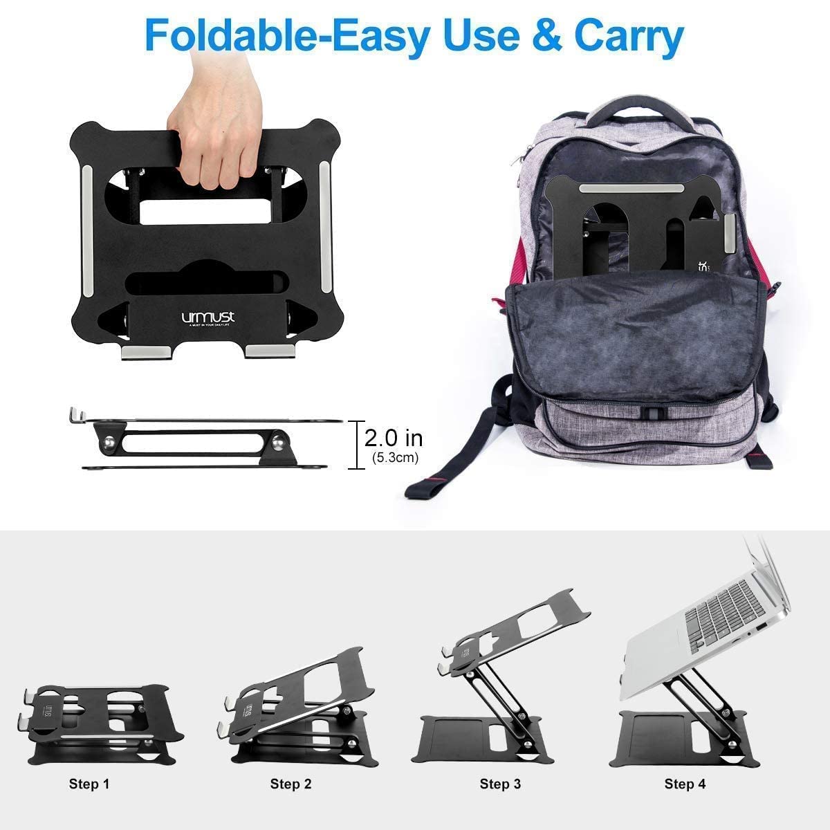 Urmust Adjustable Laptop Stand & Phone Holder Set - Ergonomic Aluminum Desktop Riser for MacBook, iPad, Notebook - Perfect for Home Office, Gaming & Workspace Organization (Black)