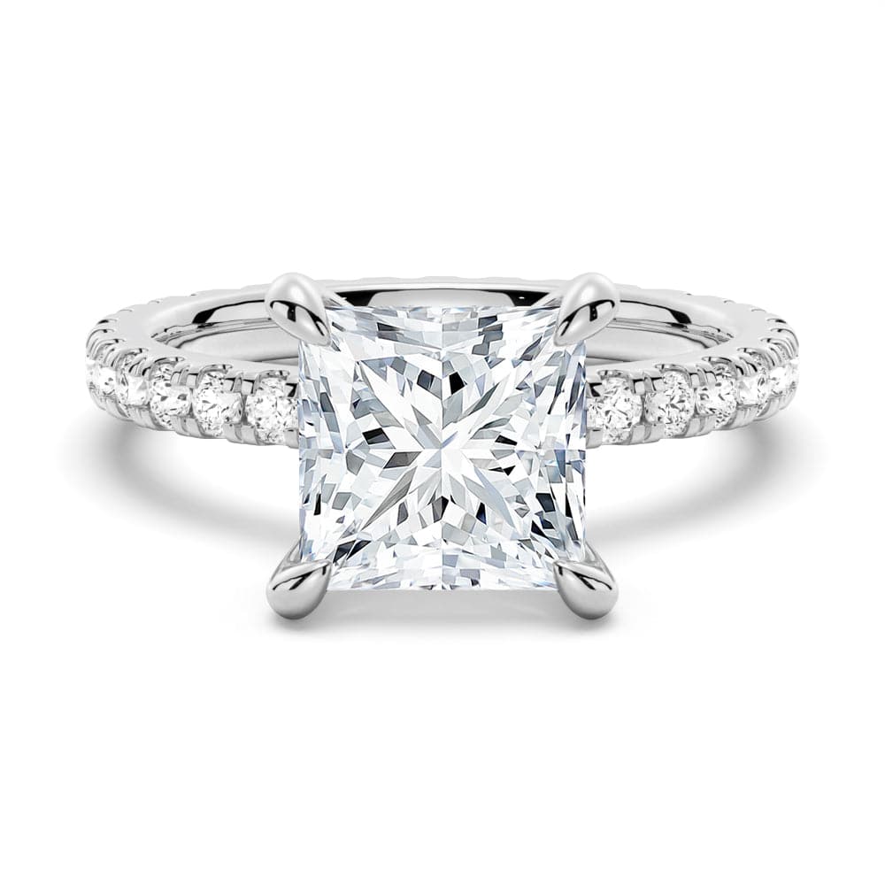 Princess Cut Moissanite Engagement Ring with Eternity Pave Band - Sparkling Wedding Jewelry for Brides, Anniversary Gifts & Romantic Proposals
