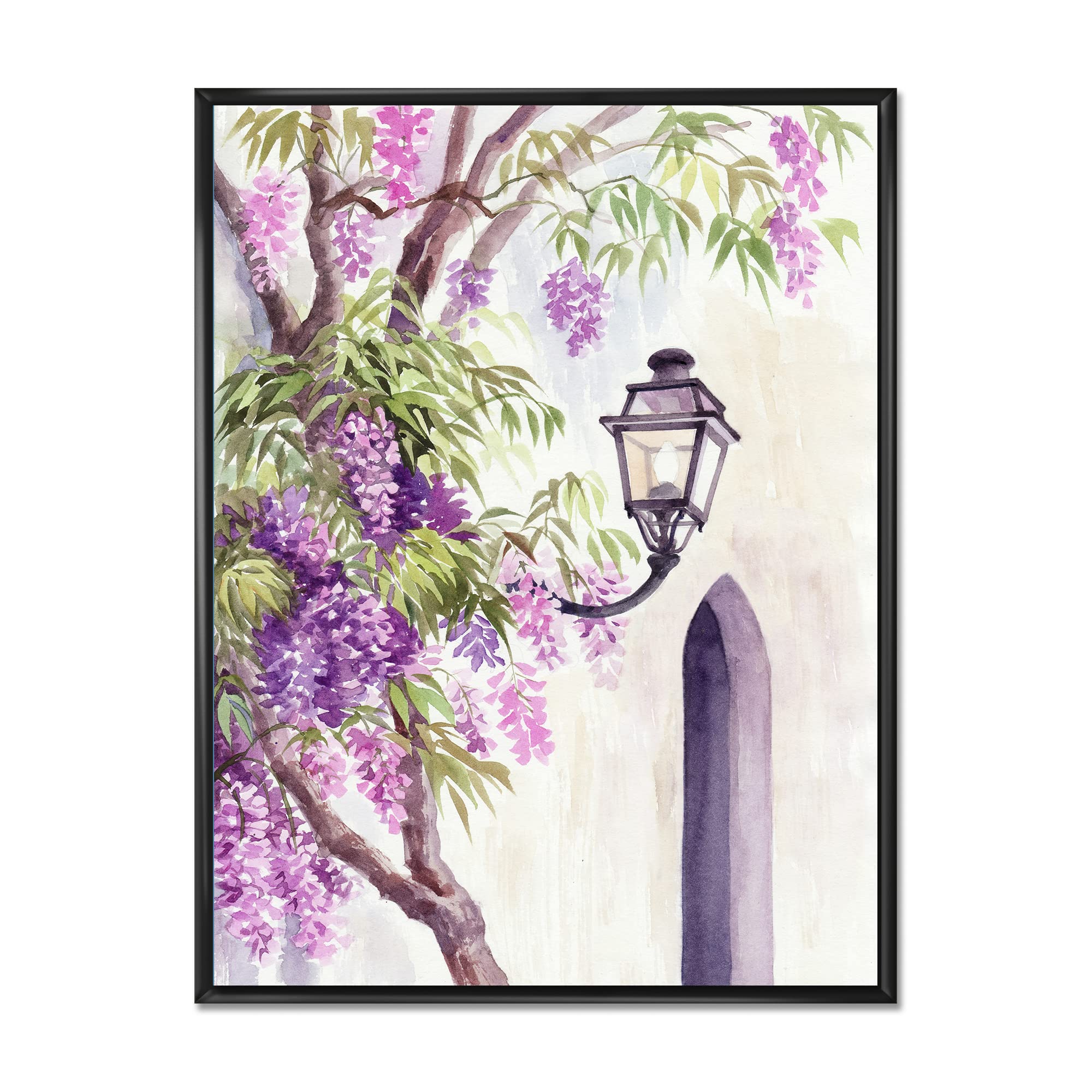 Wisteria and Lantern - Traditional Chinese Framed Canvas Wall Art Print - Perfect for Living Room, Bedroom & Office Decor