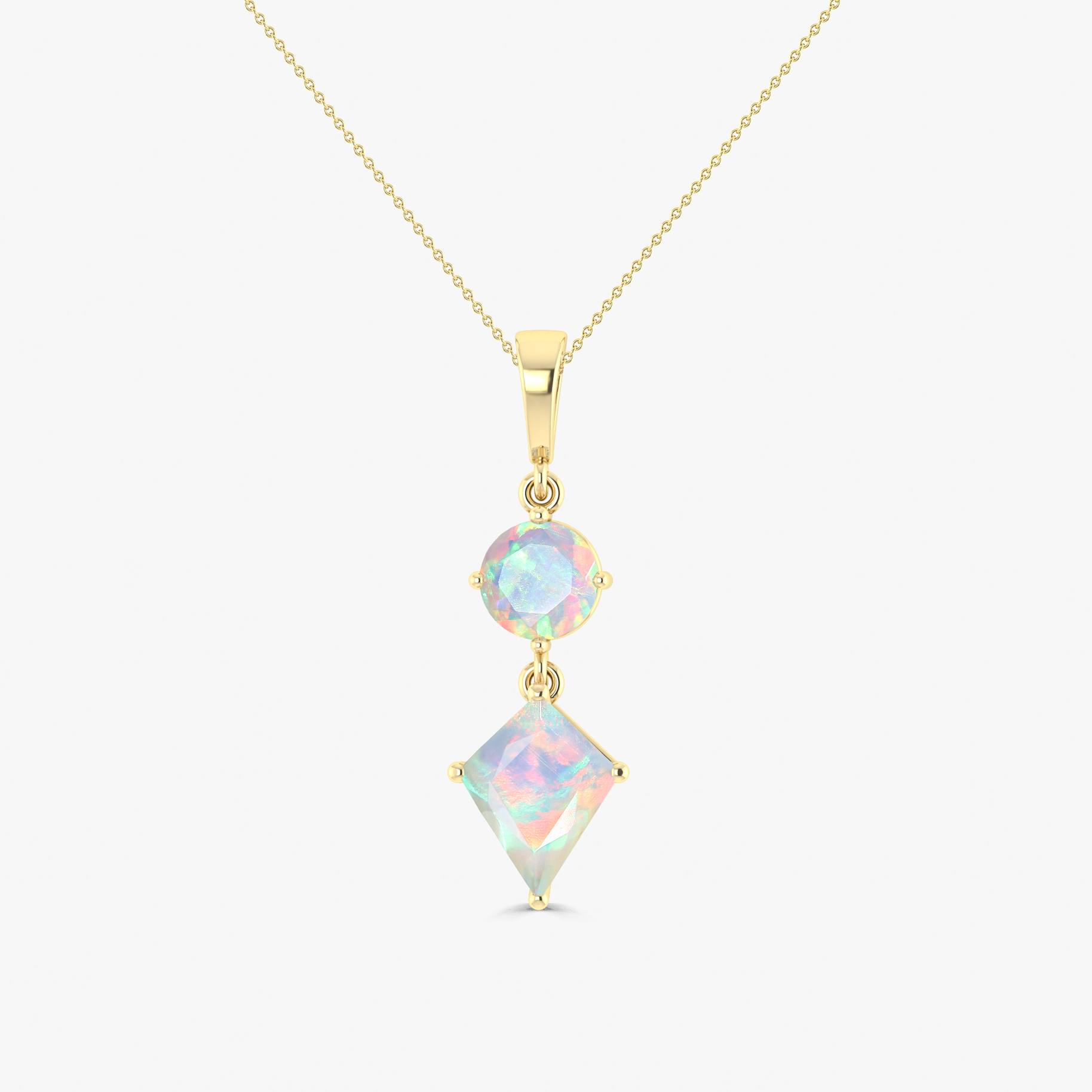 Ethiopian Opal Pendant Necklace with Gold Chain - Elegant Kite & Round Fire Opal Jewelry for Women, Perfect for Parties, Weddings & Everyday Wear