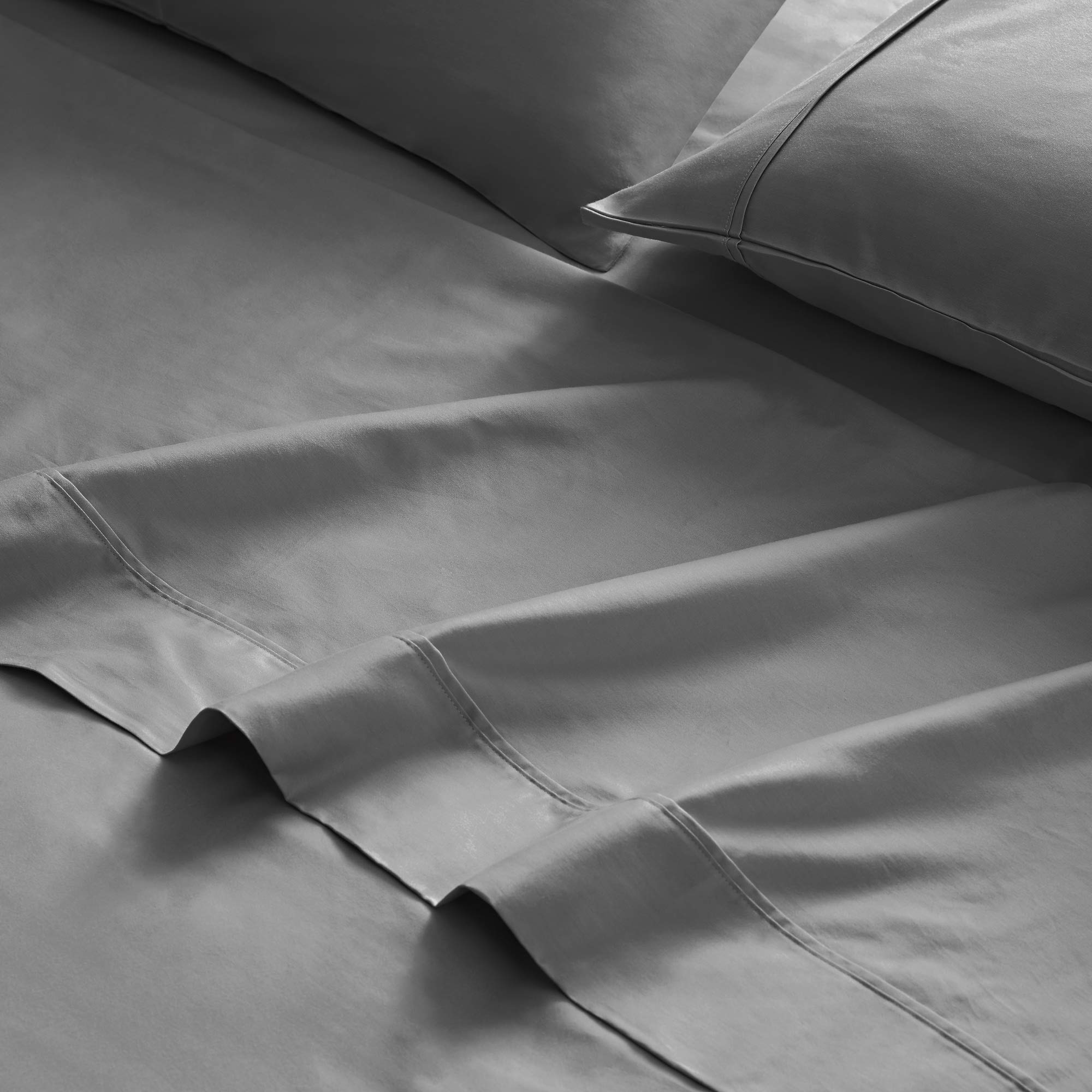 Brielle Home Viscose Bamboo Cooling Super Soft Sateen Sheet Set - California King Size, Charcoal Gray - Breathable & Hypoallergenic Bedding for Hot Sleepers & All Seasons Comfort