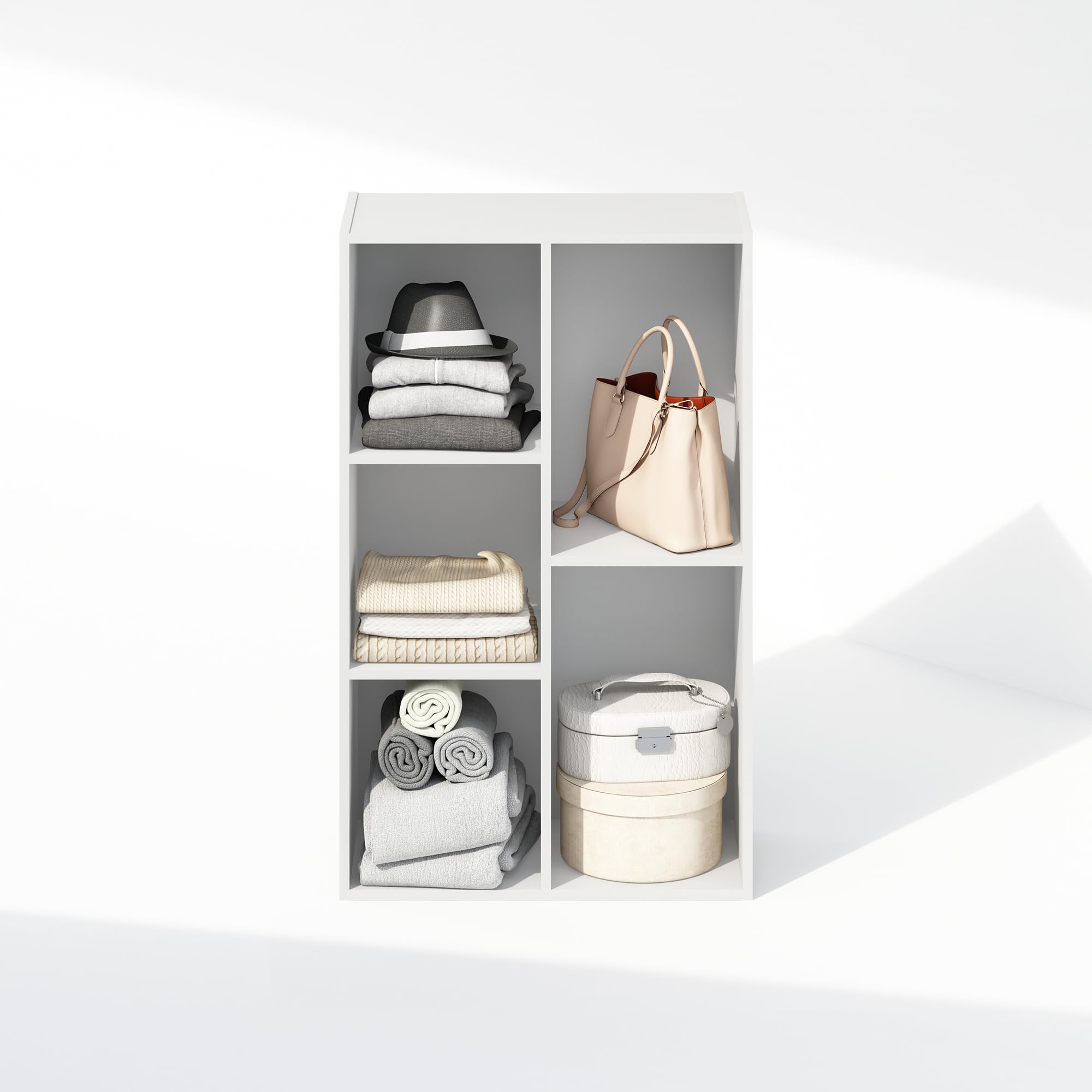 Furinno Reed 5-Cube Open Shelf Organizer - White Storage Unit for Closet, Bedroom & Office - Perfect for Clothes, Books & Home Decor Organization