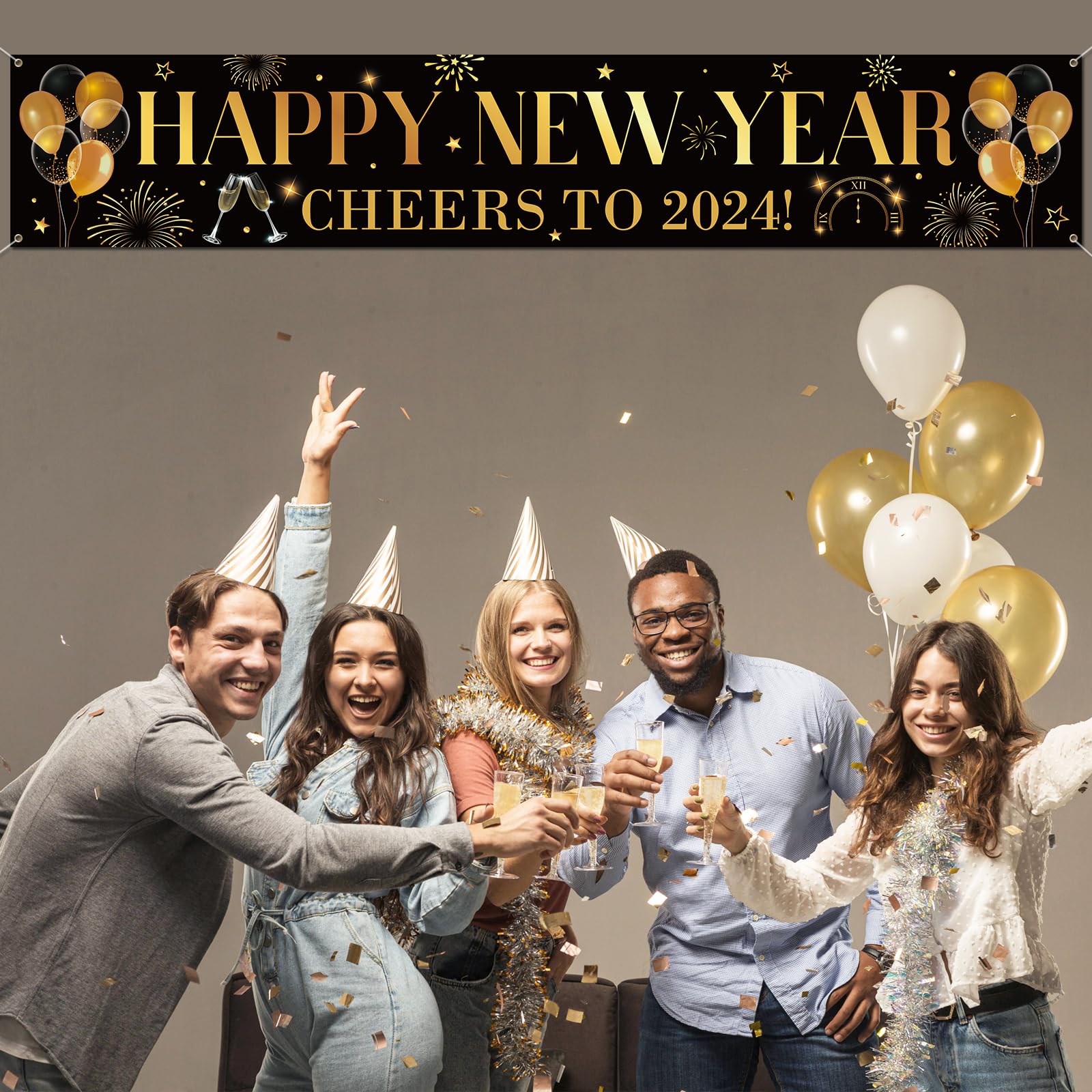 2024 Happy New Year Banner Decorations - Premium New Year's Eve Party Supplies for Indoor & Outdoor Celebrations | Perfect for Home, Office, and Event Decor