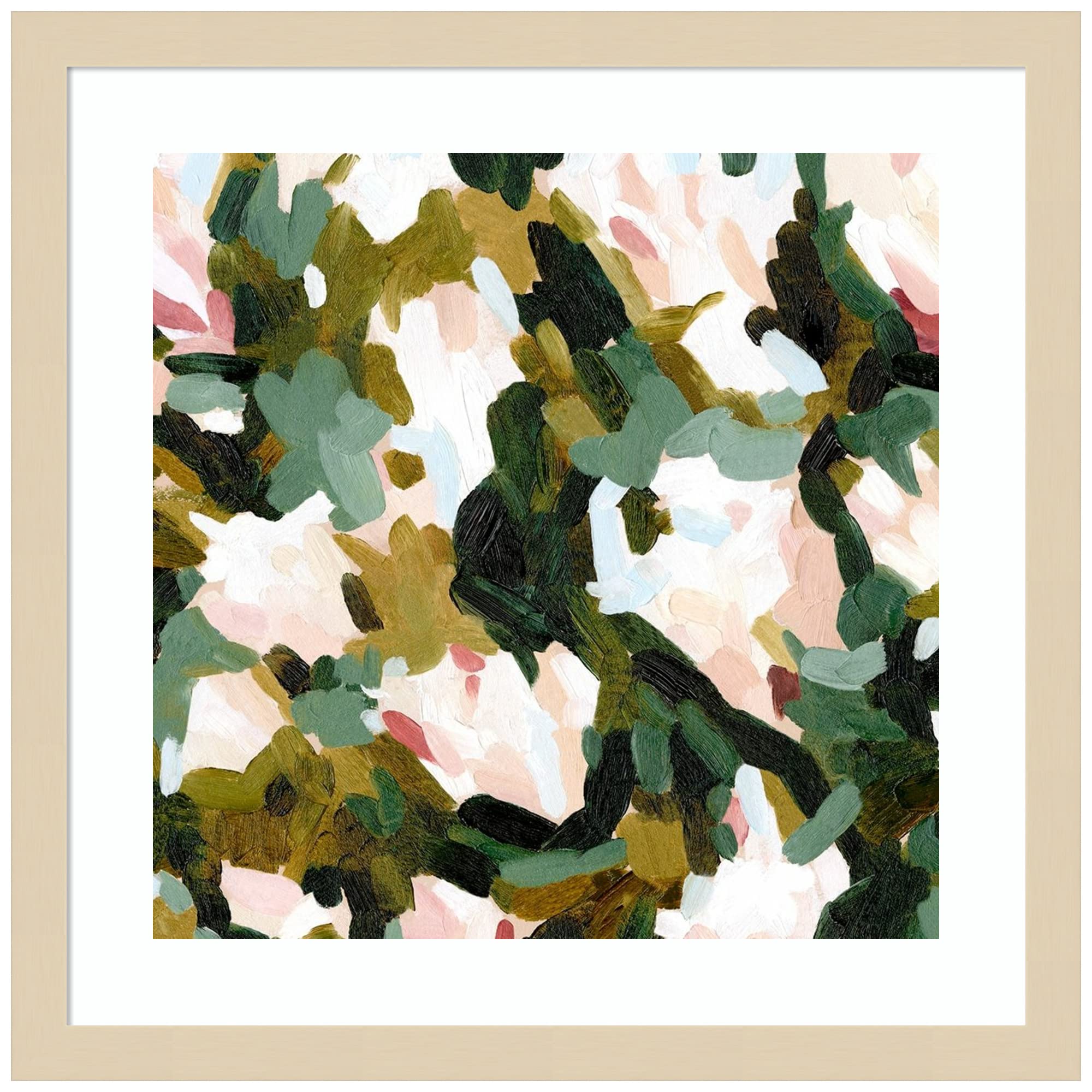 Emma Caroline Floral Frenzy II Framed Wall Art Print - 17x17 Inches, Natural Wood Frame - Perfect for Living Room, Bedroom & Office Decor