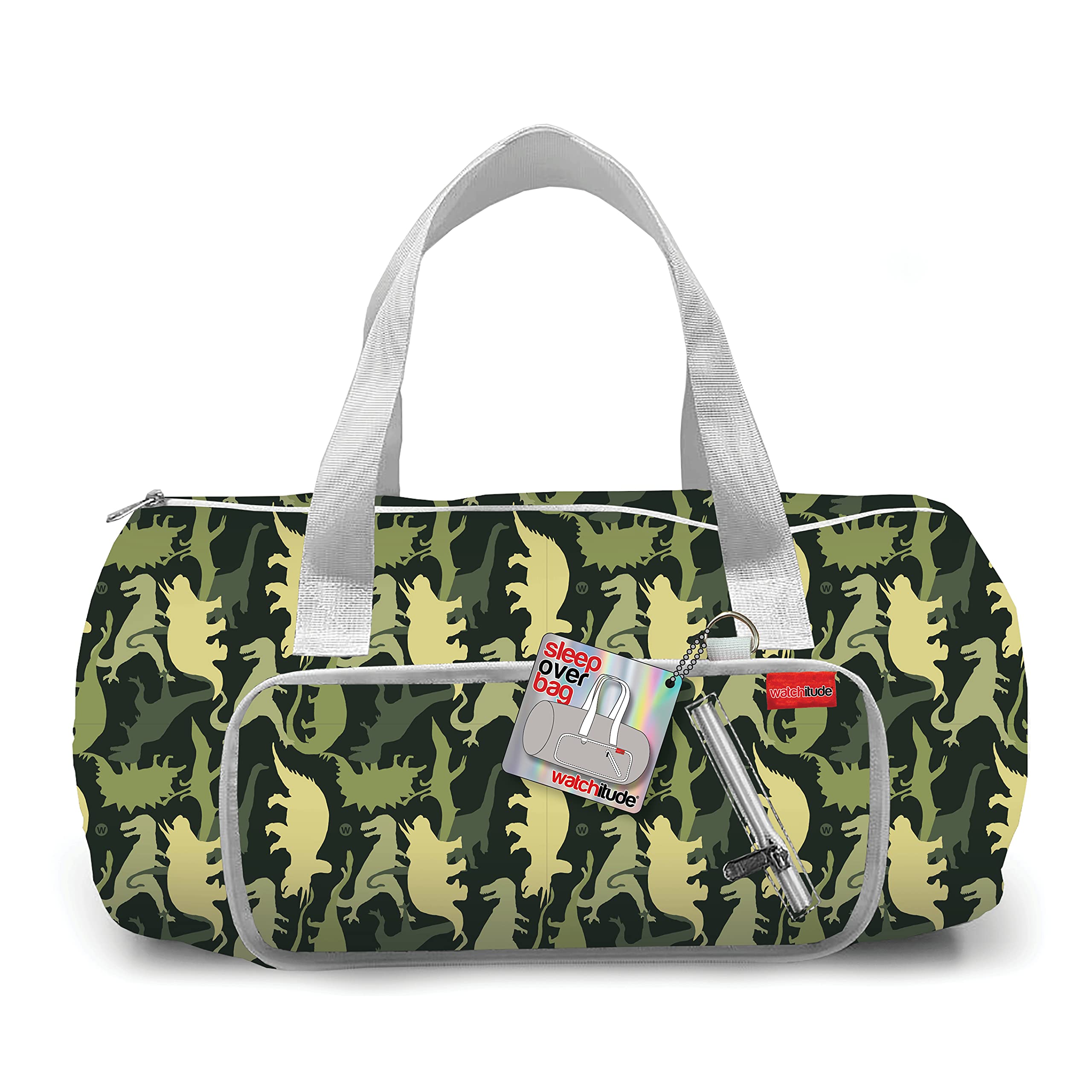 Dino Camo Kids Travel Duffle Bag - Lightweight Ripstop Nylon Sleepover & Camping Bag with YKK Zippers | Built-in Stuff Sack for Clothes & Equipment | Perfect for Sleepovers, School Trips & Outdoor Adventures