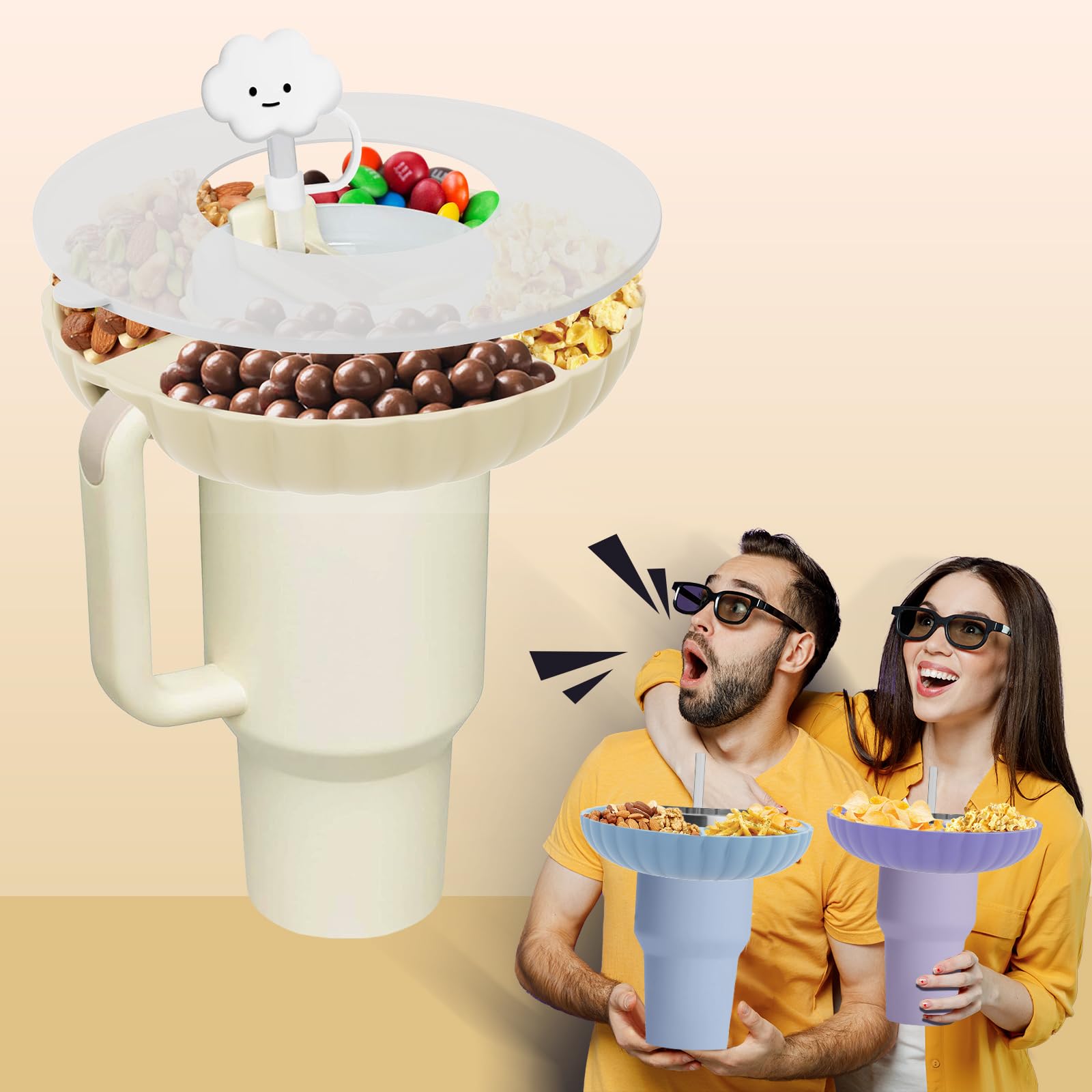 Stanley 30 oz Snack Bowl with Lid & Straw - Food Grade Silicone Tray for Stanley Cup Accessories - Perfect for Snacks, Fruits & On-the-Go Meals (Purple) | Great for Office, Car, Travel & Outdoor Activities