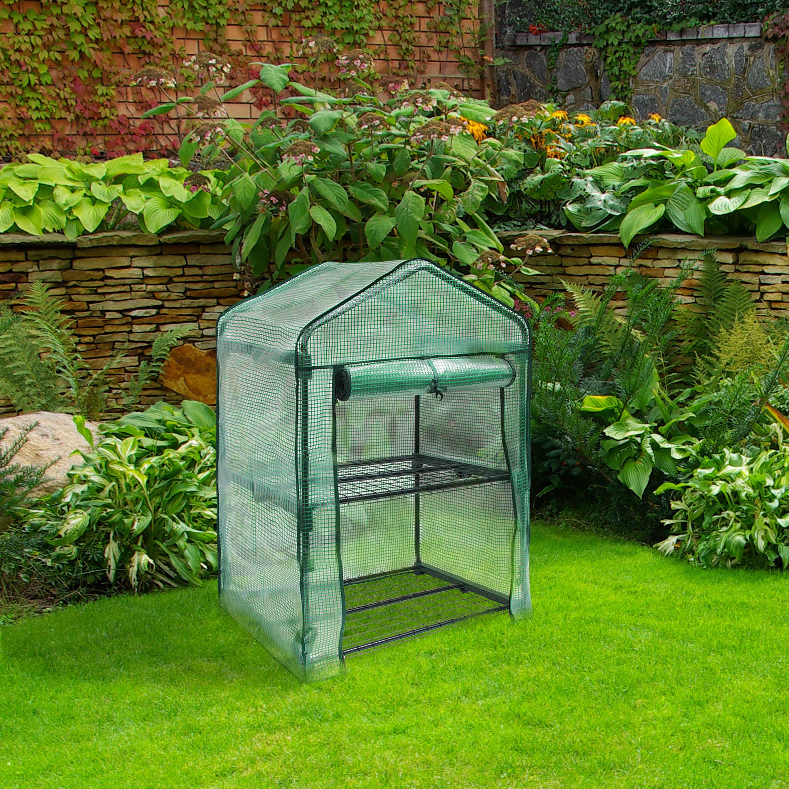 Relaxdays 2-Tier Greenhouse with Tear-Resistant Cover, 60 x 46 cm (23.6 x 18.1 in) - Ideal for Indoor Herb Gardens, Seed Starting & Small Plant Protection