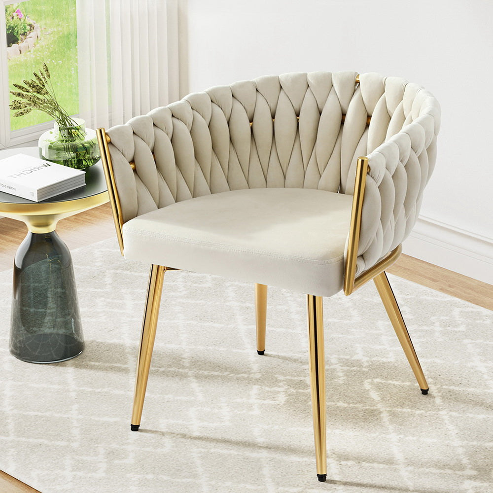Artiss Velvet Dining Chair - Beige Upholstered Armchair for Kitchen, Dining Room, and Home Decor
