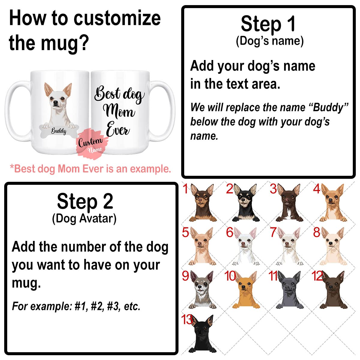 **Personalized Chihuahua Dog Mom & Dad Mug - 15oz White Ceramic Coffee Cup - Custom Dog Owner Gift for Christmas, Birthday - I Love Chihuahuas - Perfect for Dog Lovers, Grandparents & Pet Parents**    *(Great for Coffee, Tea, Hot Chocolate - Ideal Gift for Holidays, Office Use & Home Decor)*