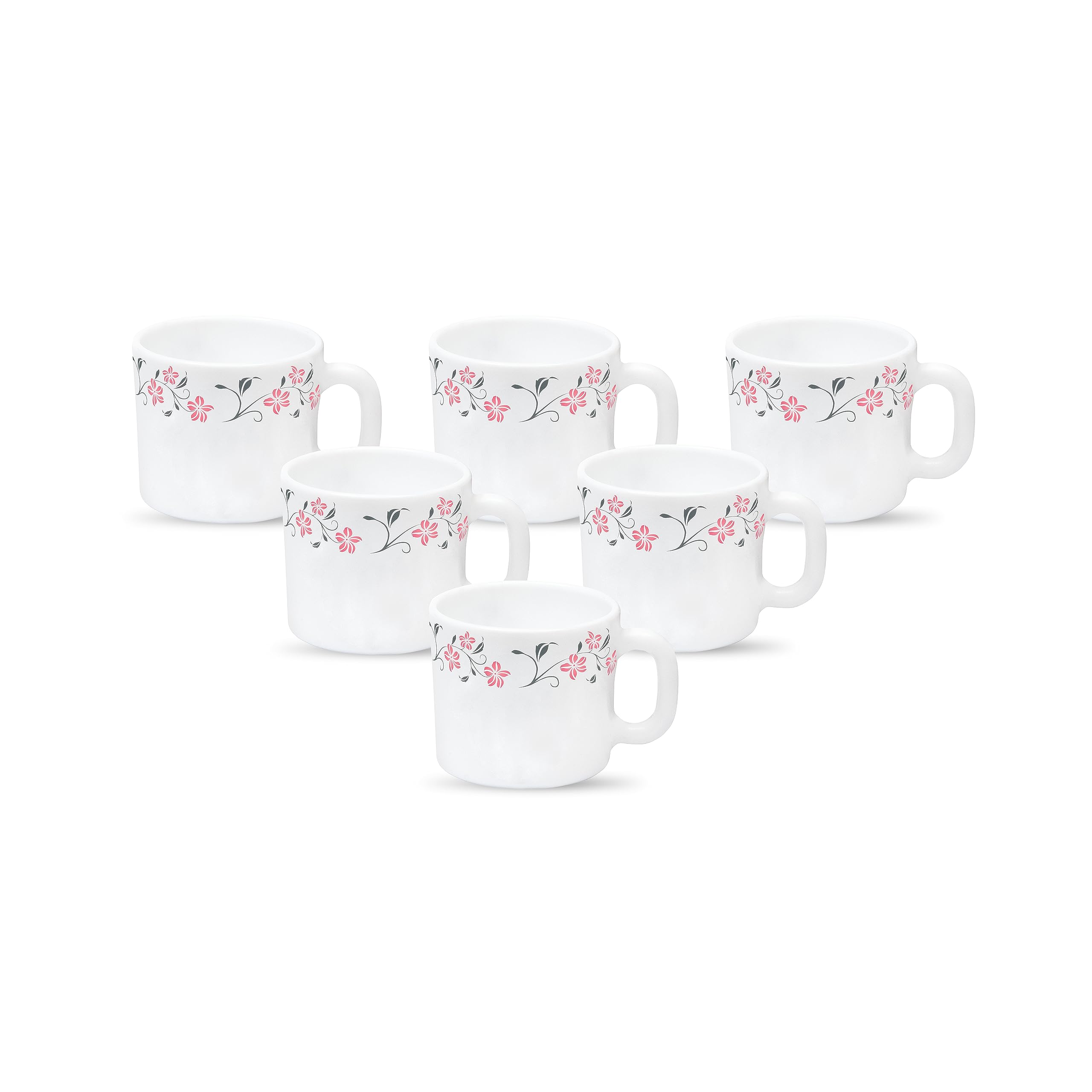 La Opala Diva Opal Glass Coffee Cups Set of 6 - 120ml Grace Red Microwave Safe Tea & Coffee Mugs | Extra Strong Toughened Super Light Super White Glassware | Perfect for Home, Office, Cafes & Restaurants