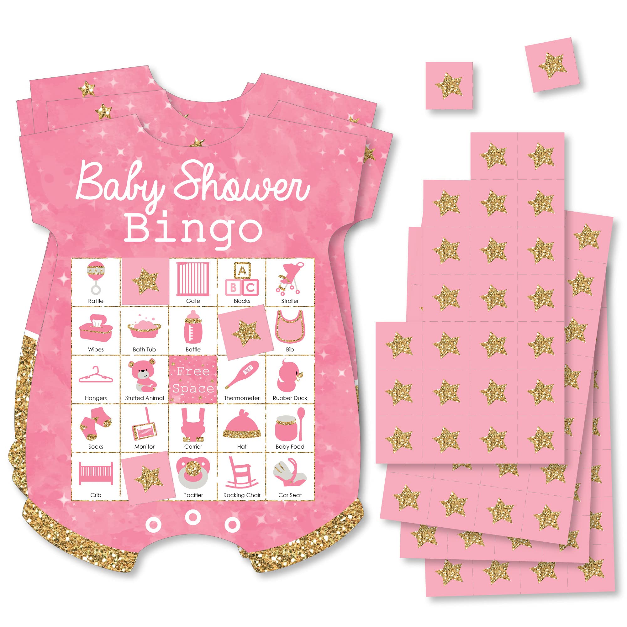 Twinkle Twinkle Little Star Baby Shower Bingo Game Set - 18 Pink Picture Bingo Cards & Markers - Fun Baby Shower Activity for Girls & Toddlers - Perfect for Birthday Parties & Nursery Decor