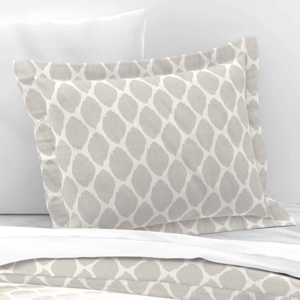 Cotton Sateen Flanged Edge Sham Standard Size - Ikat Warm Gray Cream Neutral Print Custom Bedding Pillowcase by Spoonflower | Perfect for Modern Bedroom Decor, Guest Room & Nursery