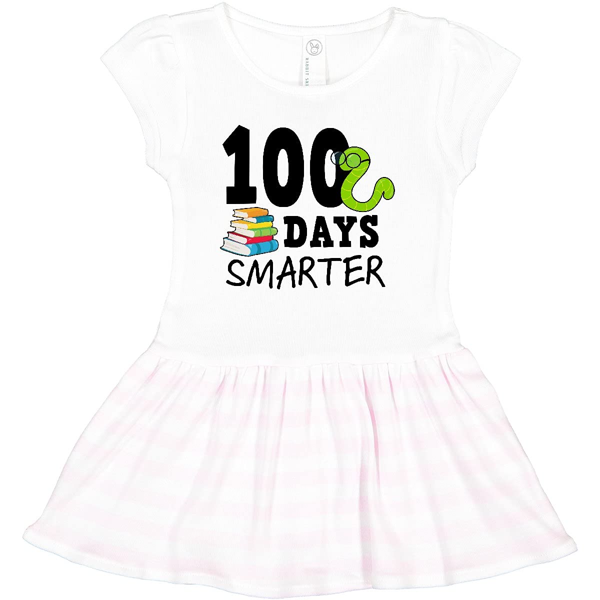 Inktastic 100 Days Smarter with Books and Worm Toddler Dress - Cute First Day of School Outfit for Girls, Back to School Celebration, Kindergarten Milestone Gift