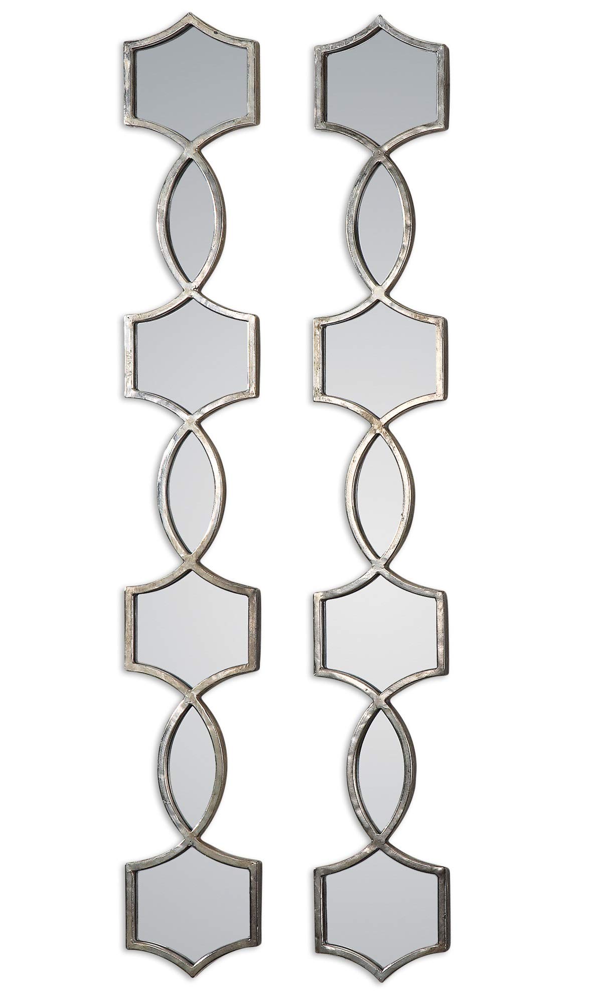 Set of 2 Silver Geometric Wall Mirrors - 3.75' Oxidized Metal Frame for Bedroom, Living Room & Entryway Decor | Diva At Home Collection