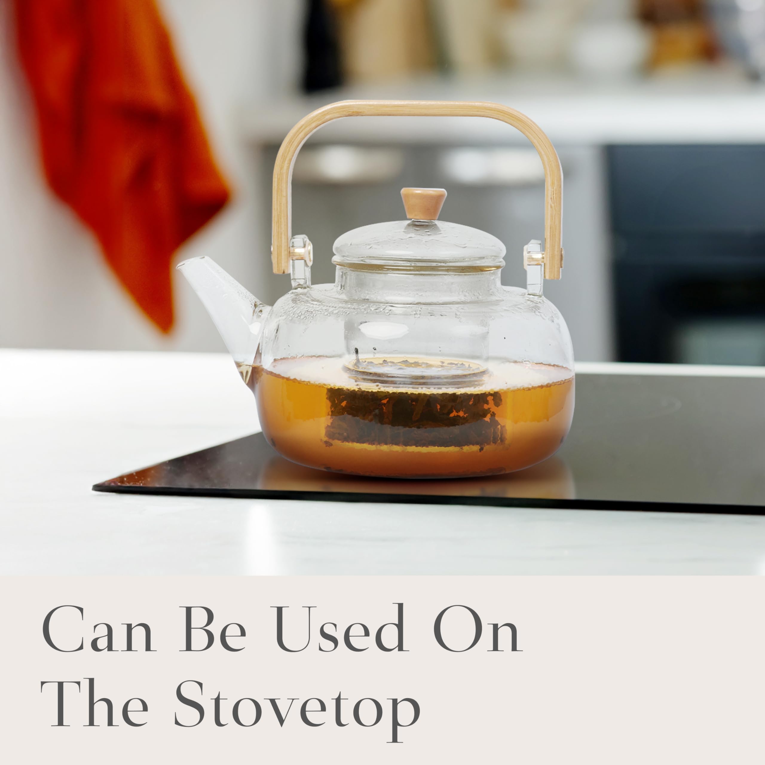 Premium Borosilicate Glass Teapot with Infuser & Bamboo Lid - Clear Stovetop Safe Tea Kettle - Dishwasher & Microwave Friendly - Perfect Gift for Tea Lovers - Ideal for Home, Office, and Tea Ceremonies
