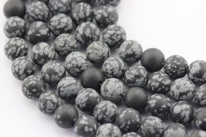 2.0mm Large Hole Snowflake Obsidian Matte Round Beads - 8mm, 10mm, 15.5mm Strands for Jewelry Making, DIY Crafts & Spiritual Healing