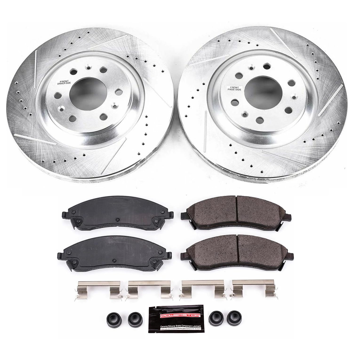 Power Stop K1449 Z23 Carbon Fiber Brake Pads & Drilled Slotted Rotors Kit for Cadillac SRX 2004-2009 | High-Performance Braking | Perfect for City Driving & Mountain Roads