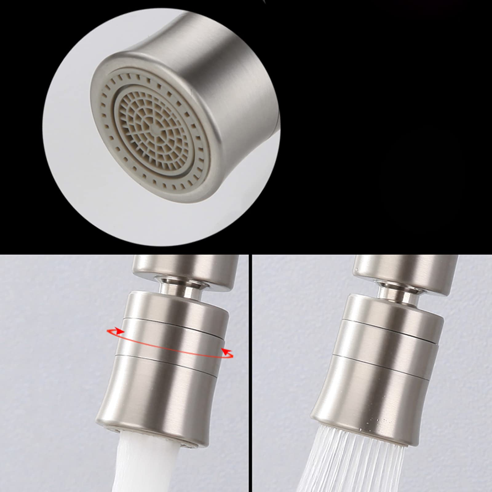 Commercial Grade 360° Swivel Brushed Stainless Steel Kitchen Faucet with Pull Down Sprayer - Wall Mount Double Hole Hot & Cold Water Mixer Tap - Dual Mode Spout for Restaurant & Home Kitchen Sink